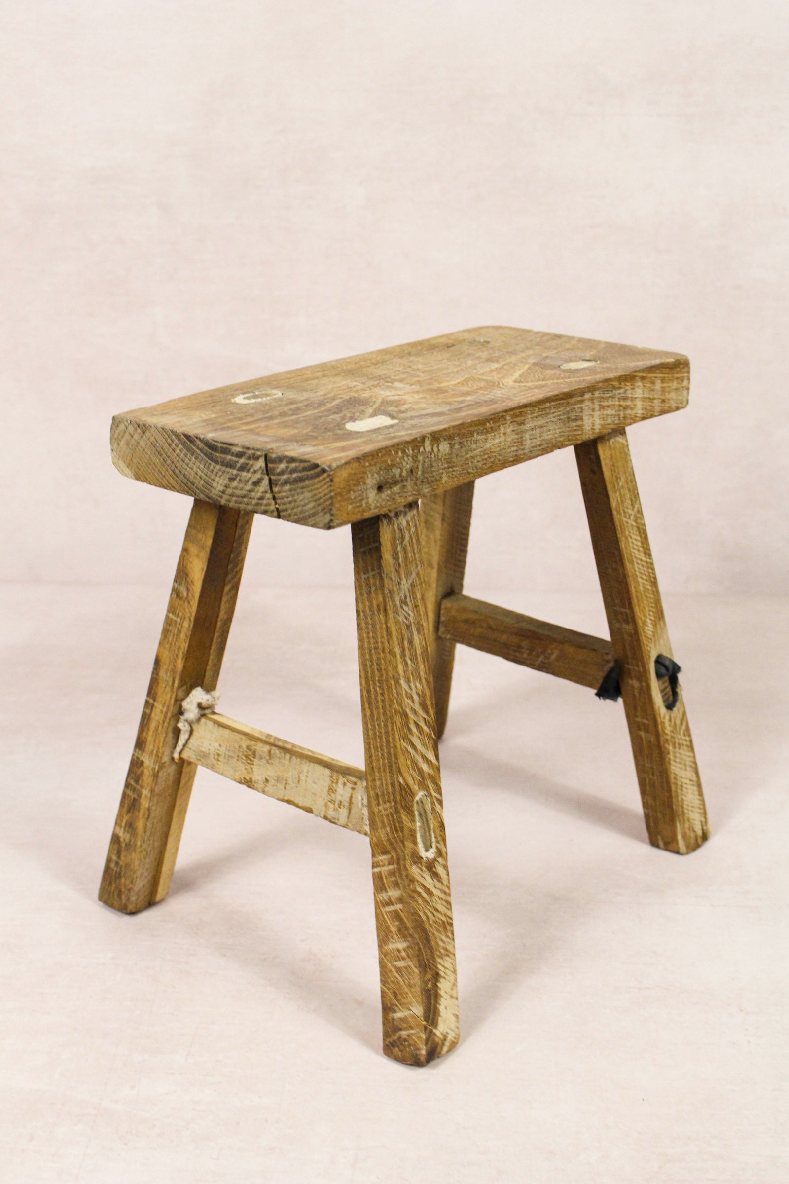 Small vintage rustic reclaimed elm wood stool 237 – Botanical Boys