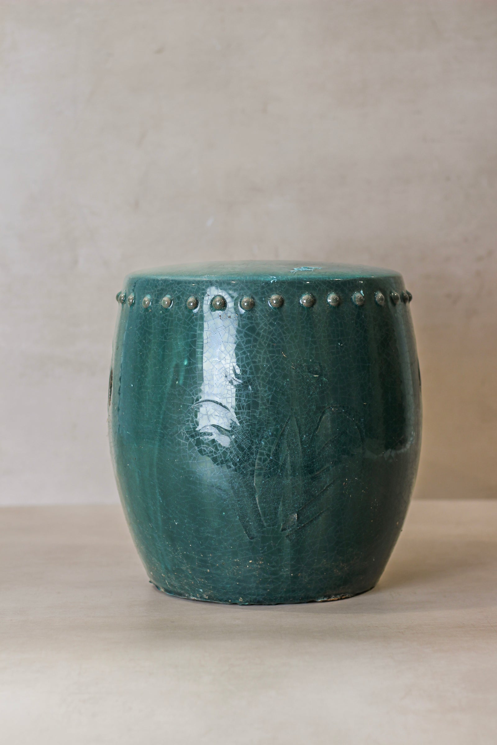 Vintage Emerald Green Ceramic Glazed Asian Garden Stool - No 5