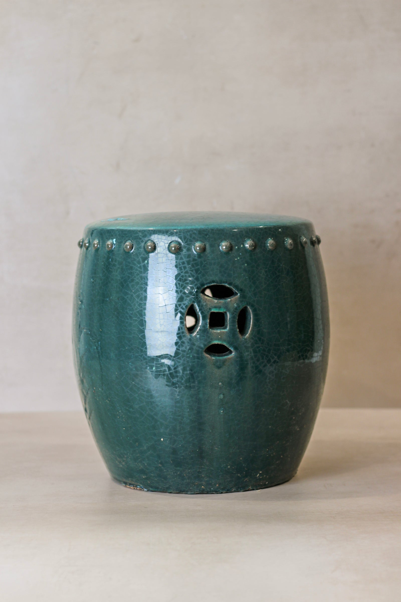 Vintage Emerald Green Ceramic Glazed Asian Garden Stool - No 5