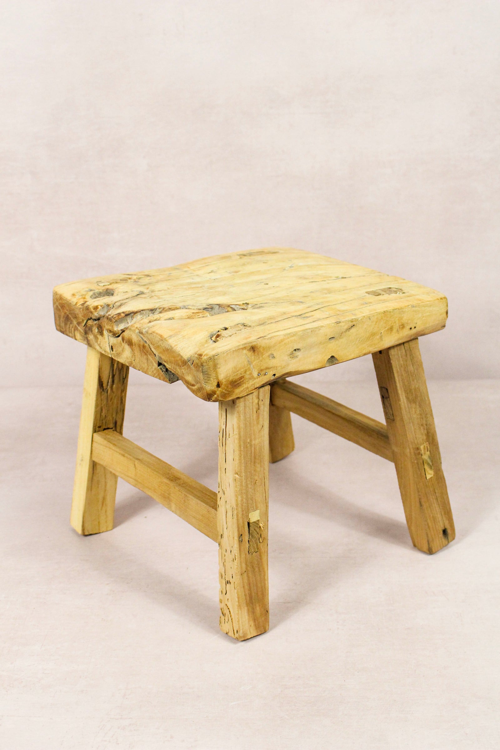 Small vintage rustic reclaimed elm wood stool 242 – Botanical Boys