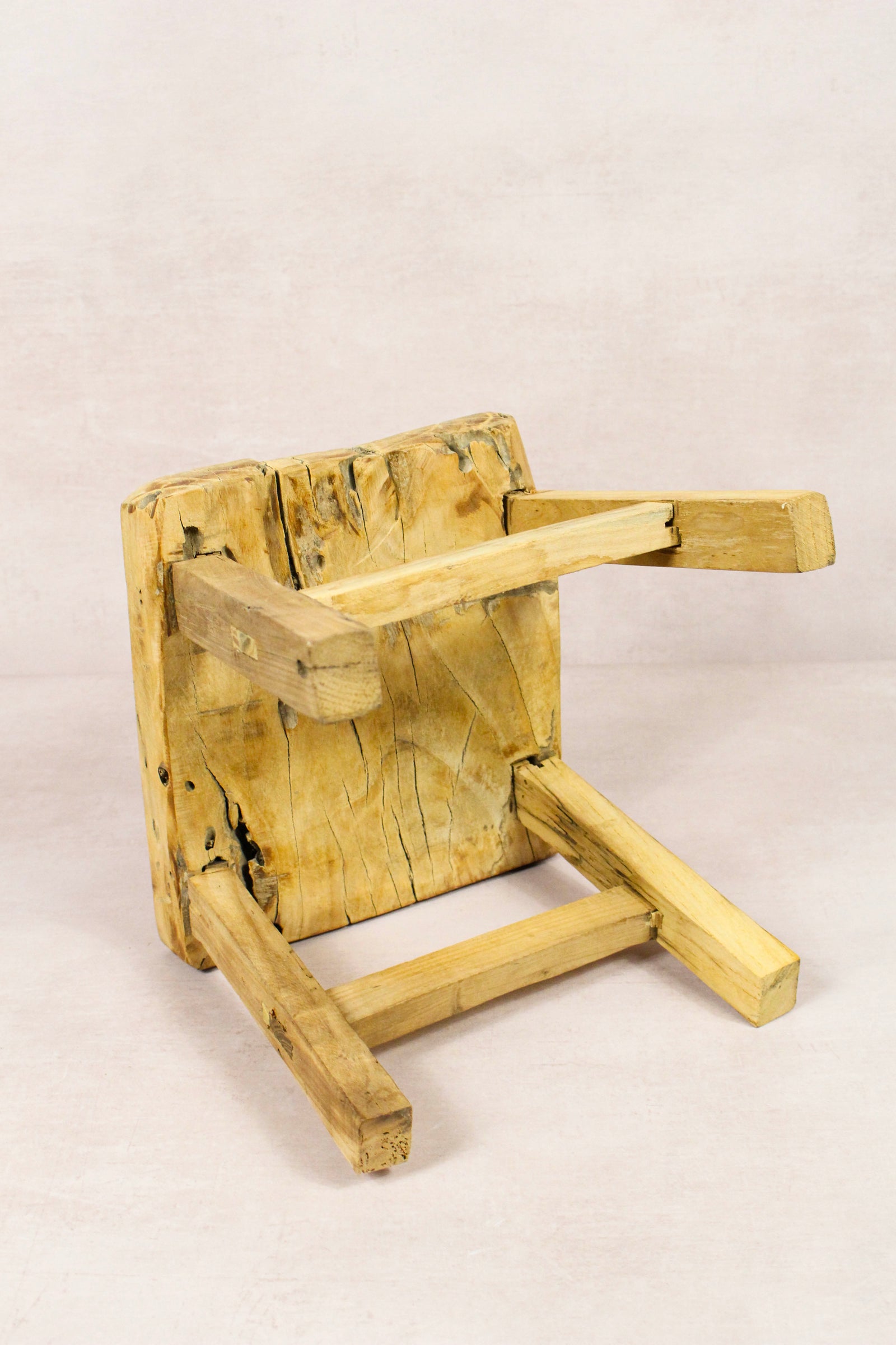 Small vintage rustic reclaimed elm wood stool 242 – Botanical Boys