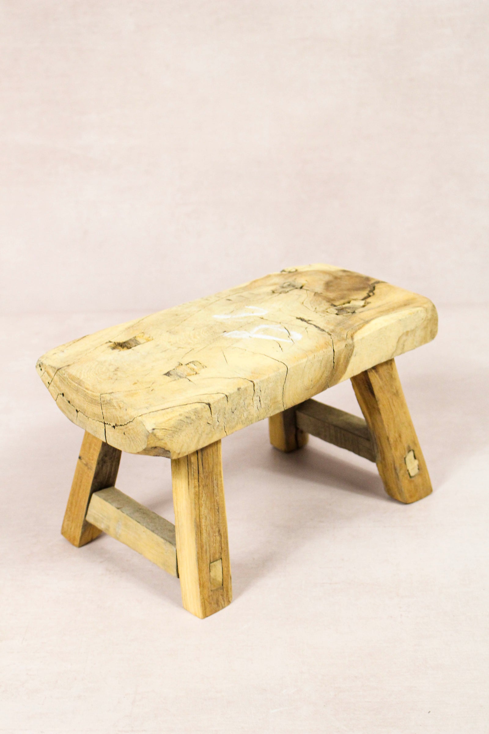 Small vintage rustic reclaimed elm wood stool 245 – Botanical Boys
