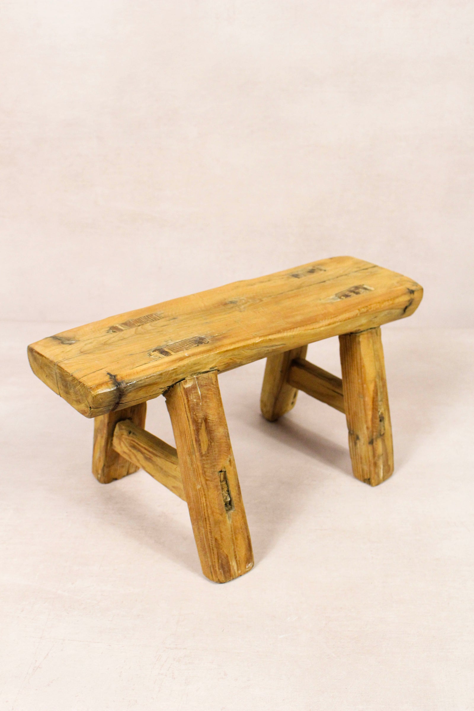 Small vintage rustic reclaimed elm wood stool 249 – Botanical Boys