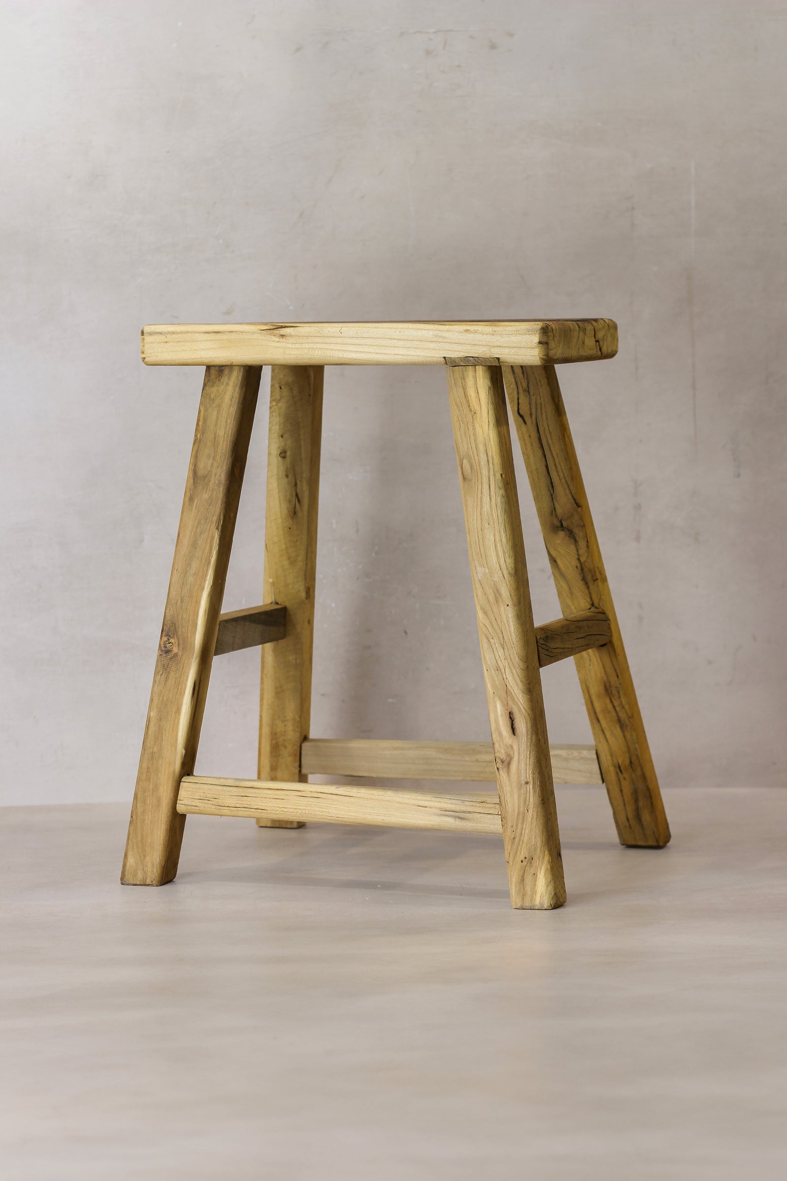 Vintage Rustic Elm Wood Stool - Medium - No 67