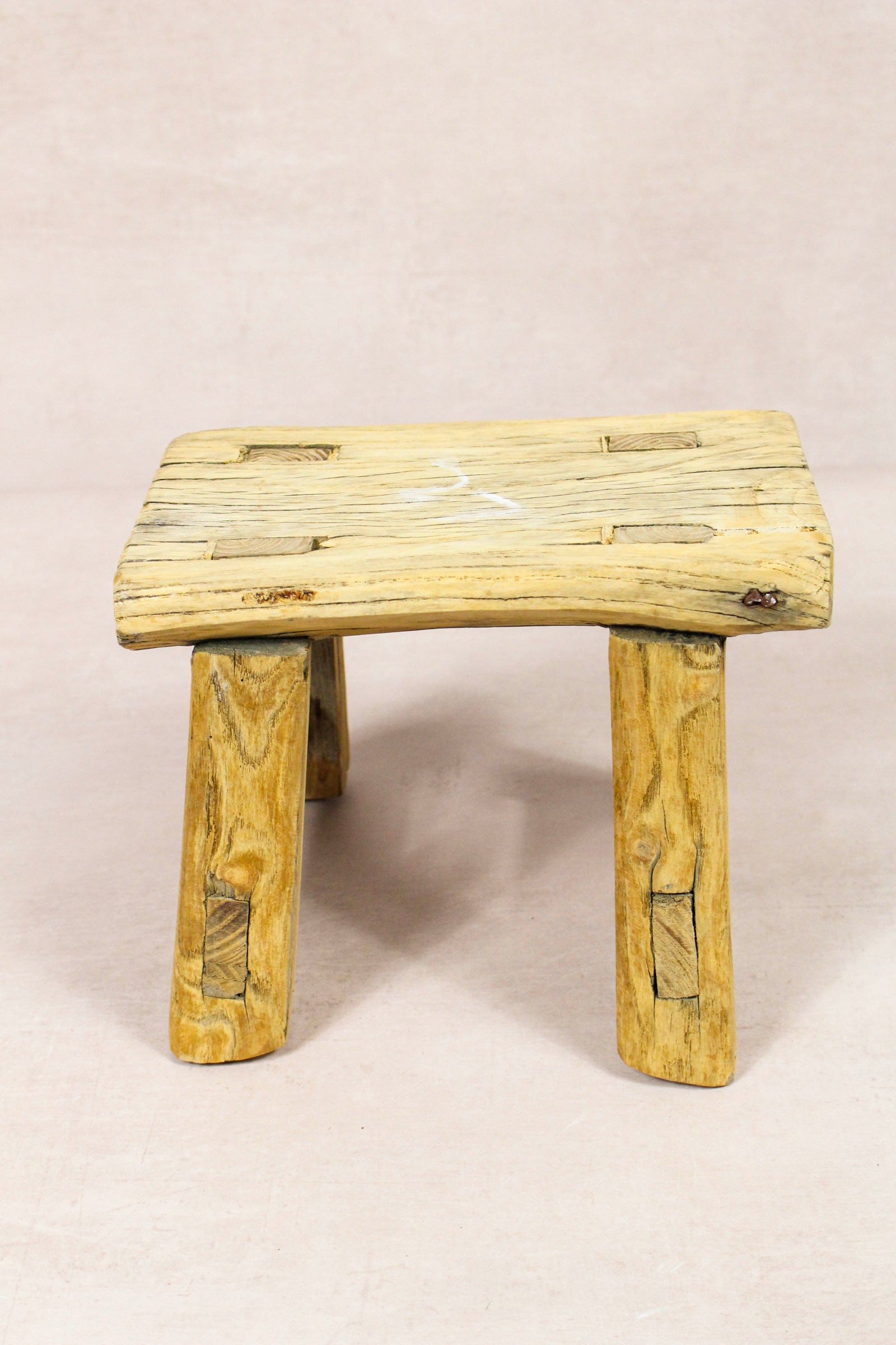 Small vintage rustic reclaimed elm wood stool 250 – Botanical Boys