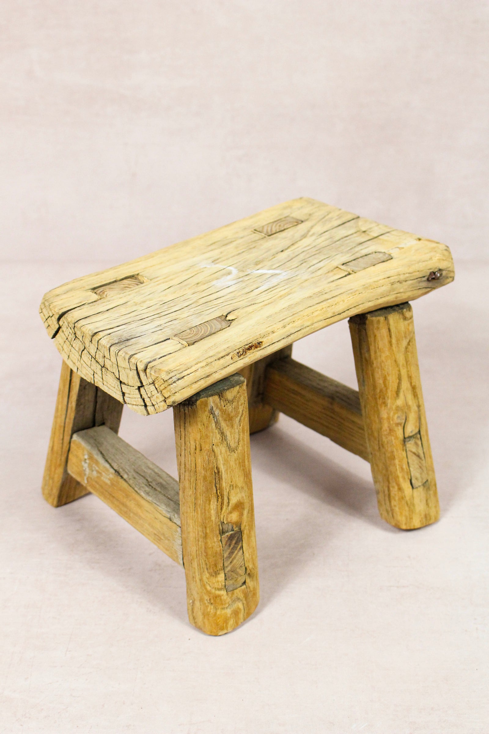 Small vintage rustic reclaimed elm wood stool 250 – Botanical Boys