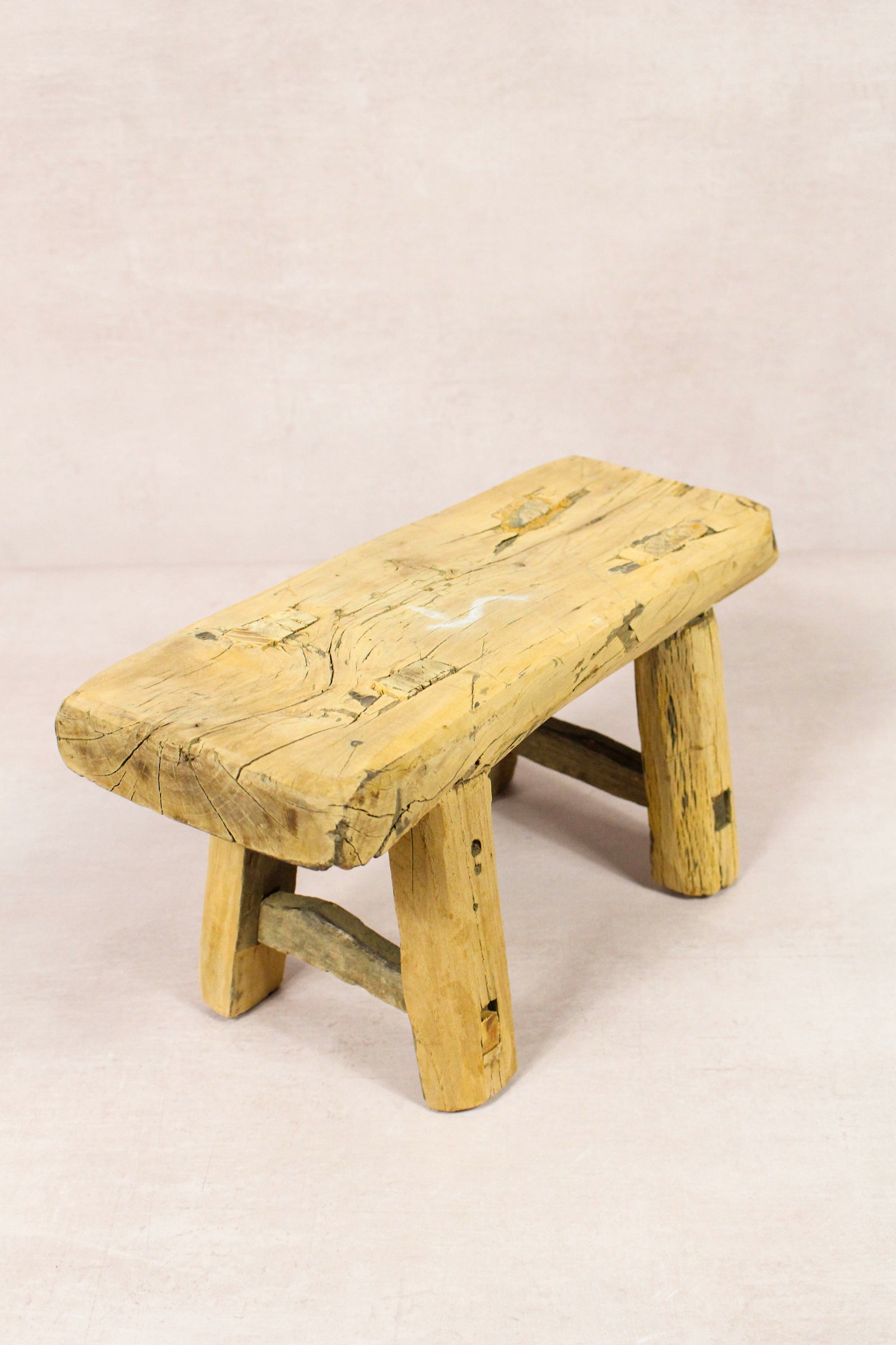 Small vintage rustic reclaimed elm wood stool 252 – Botanical Boys