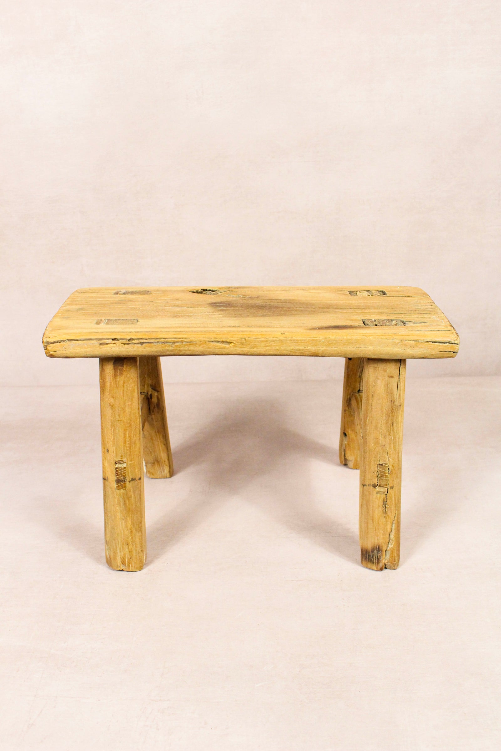 Small vintage rustic reclaimed elm wood stool 255 – Botanical Boys