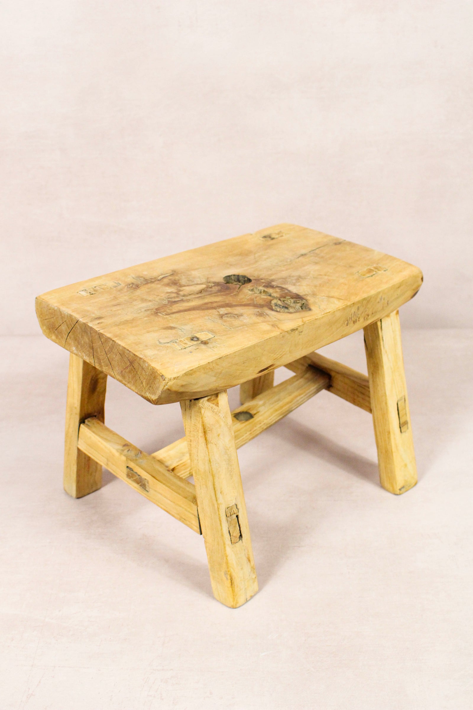 Small vintage rustic reclaimed elm wood stool 259 – Botanical Boys