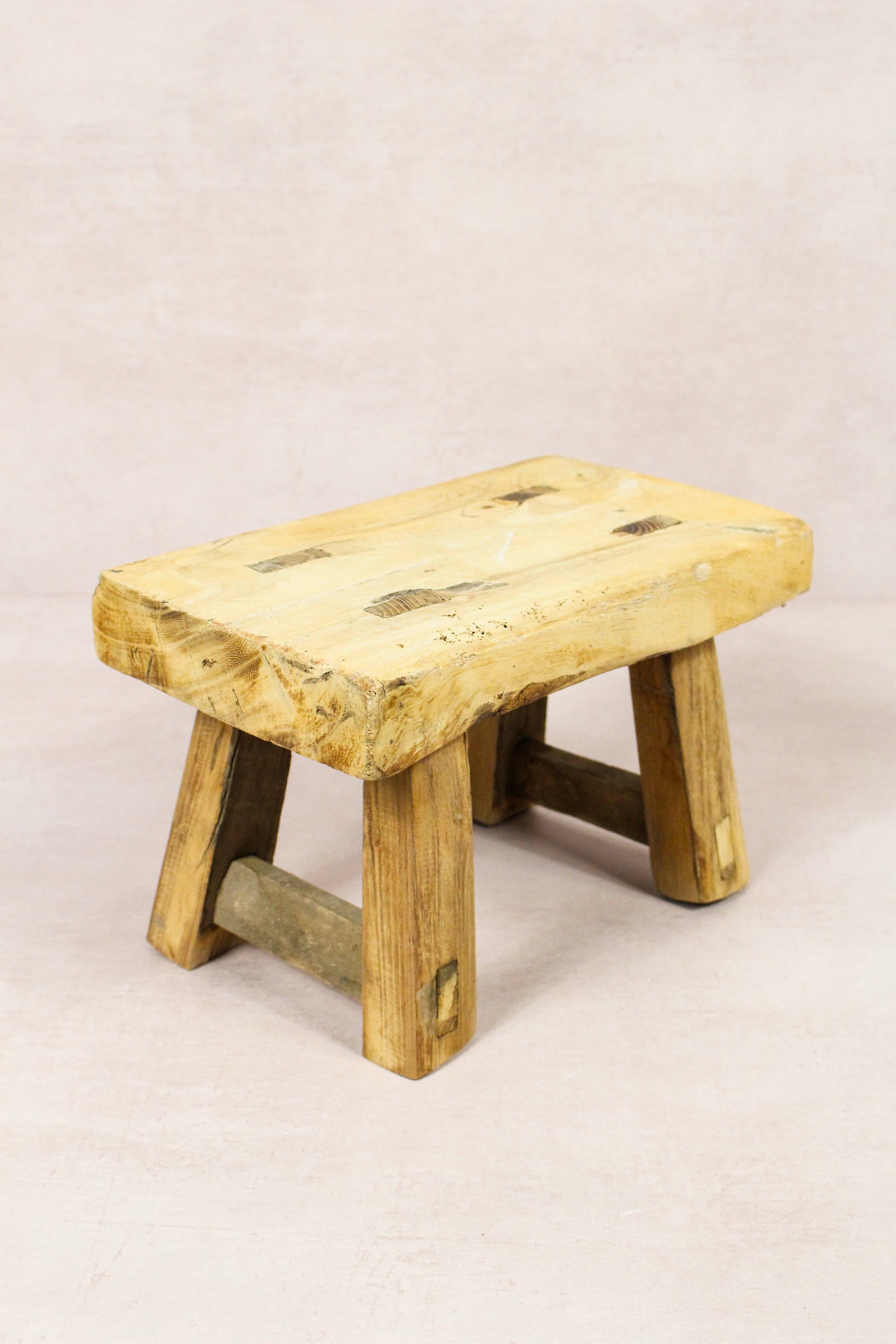 Small vintage rustic reclaimed elm wood stool 261 – Botanical Boys