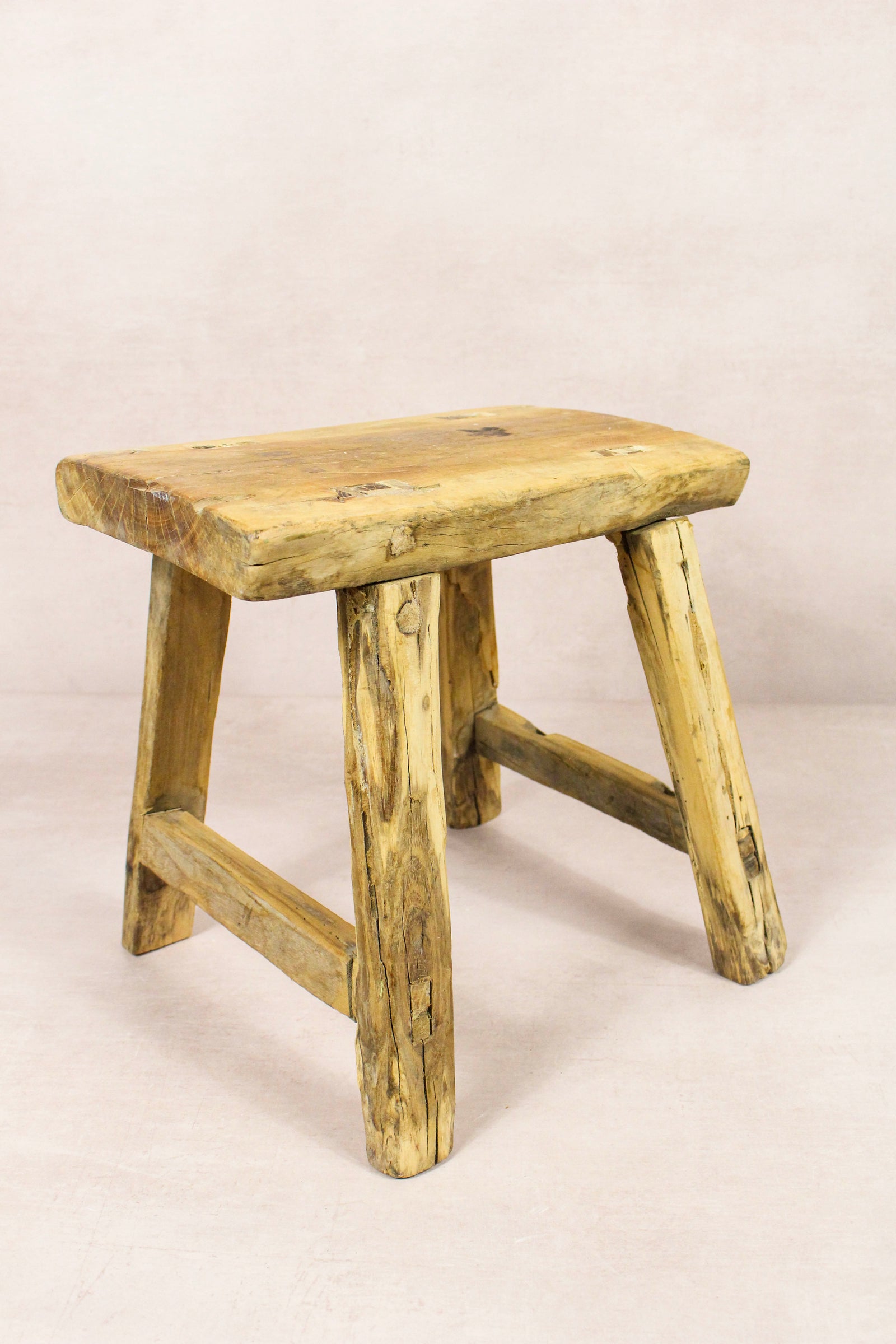Small vintage rustic reclaimed elm wood stool 265 – Botanical Boys