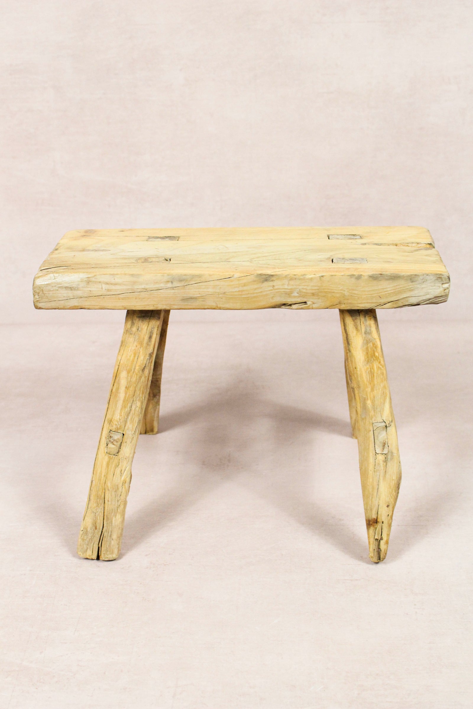 Small vintage rustic reclaimed elm wood stool 267 – Botanical Boys