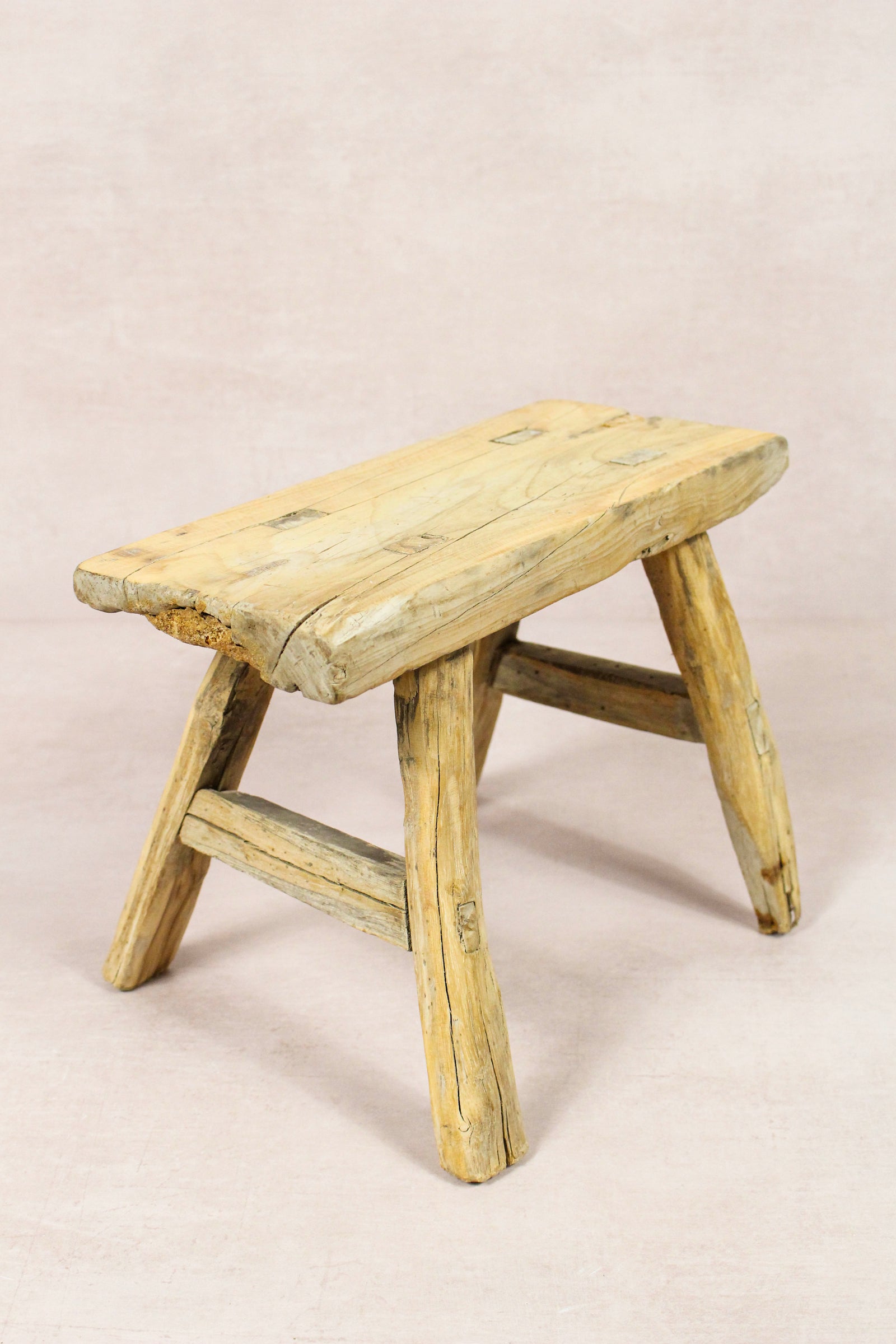 Small vintage rustic reclaimed elm wood stool 267 – Botanical Boys
