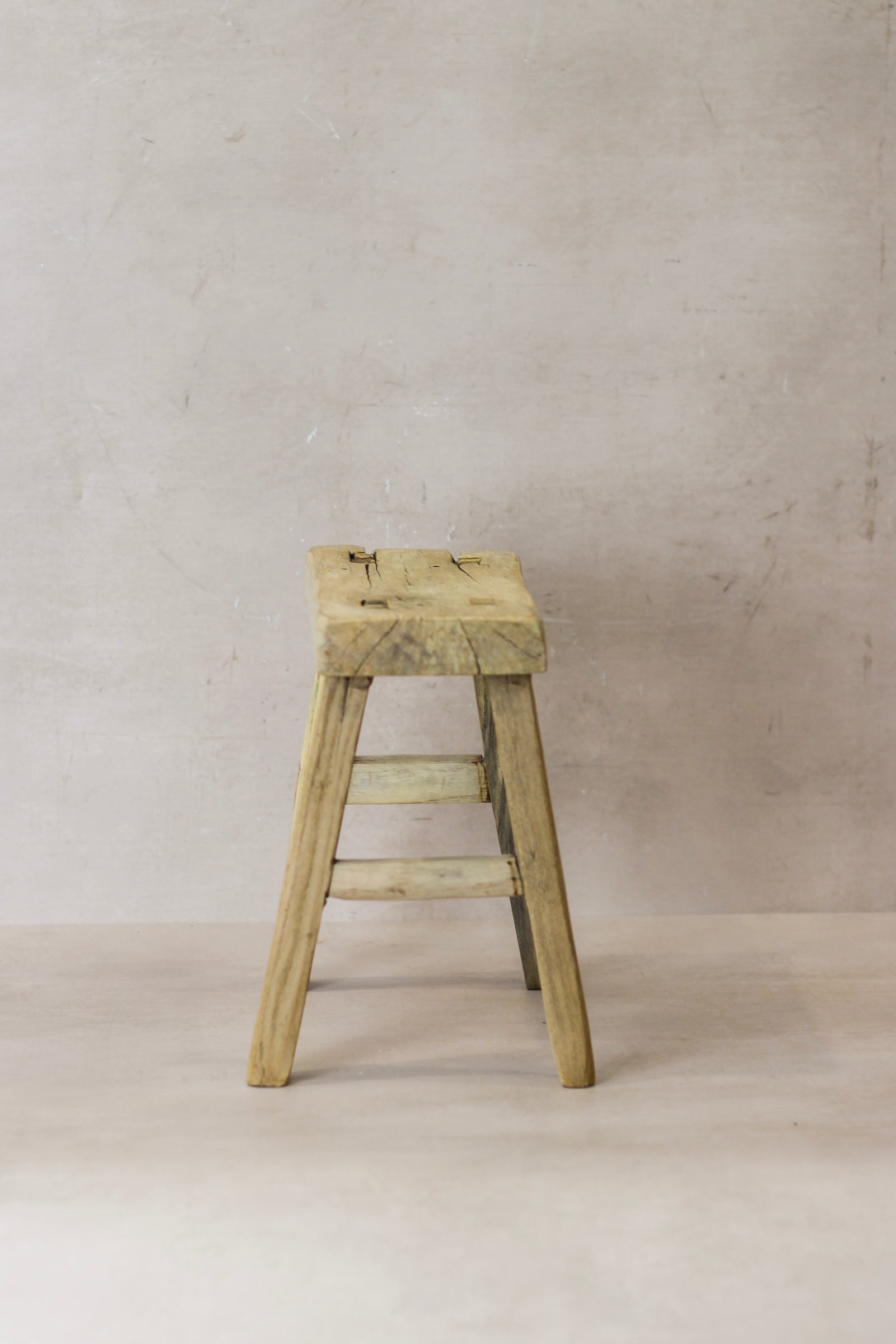 Vintage Rustic Elm Wood Stool - Small - No 23