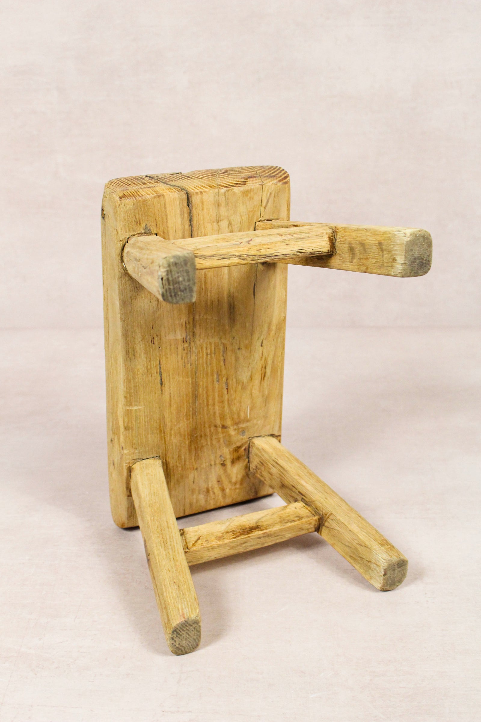 Small vintage rustic reclaimed elm wood stool 268 – Botanical Boys
