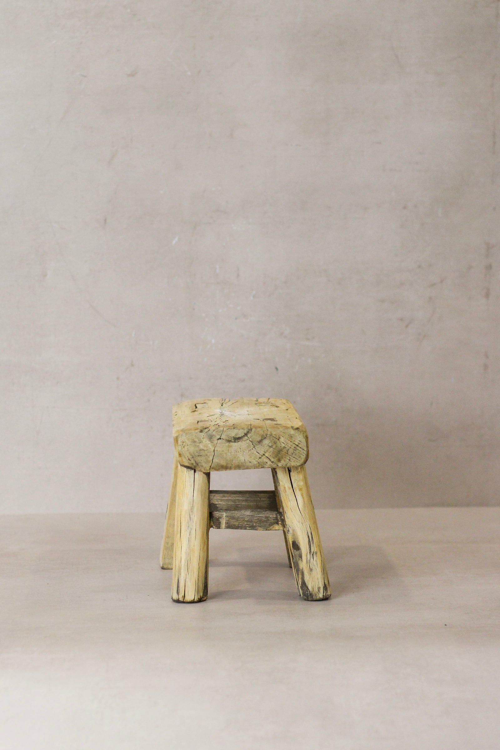 Vintage Rustic Elm Wood Stool - Small - No 24