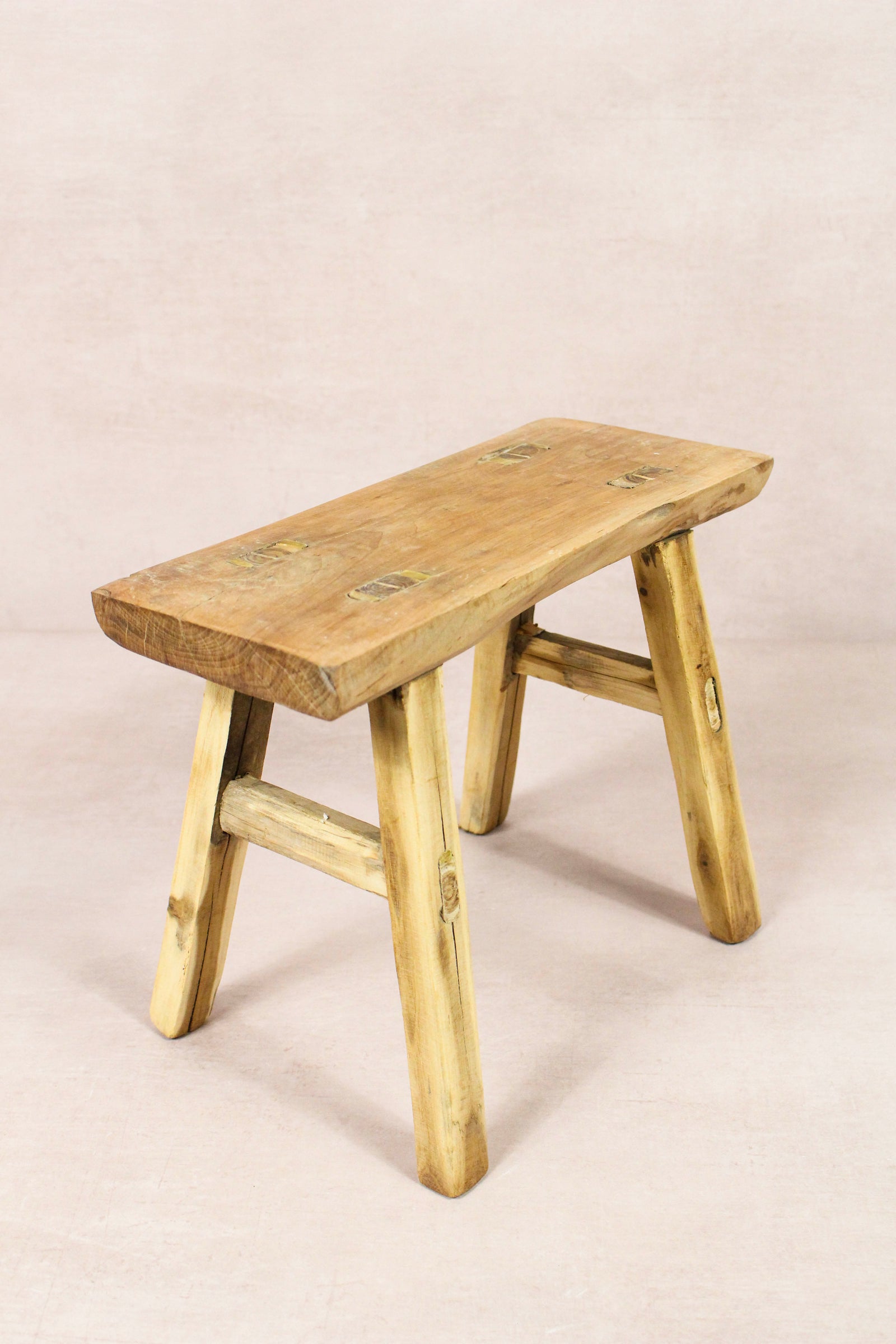 Small vintage rustic reclaimed elm wood stool 271 – Botanical Boys