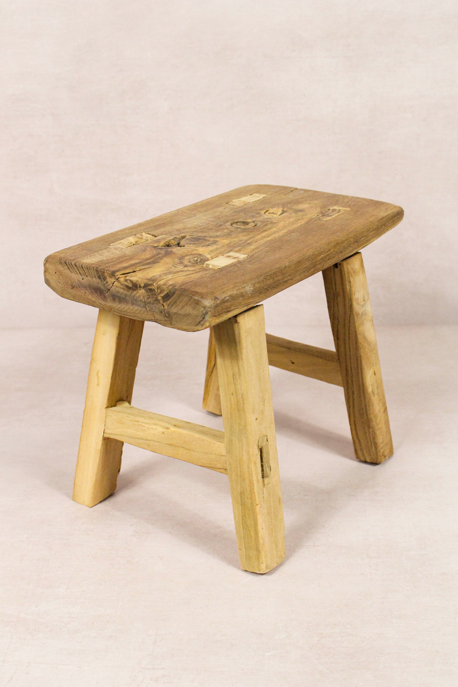 Small vintage rustic reclaimed elm wood stool 272 – Botanical Boys