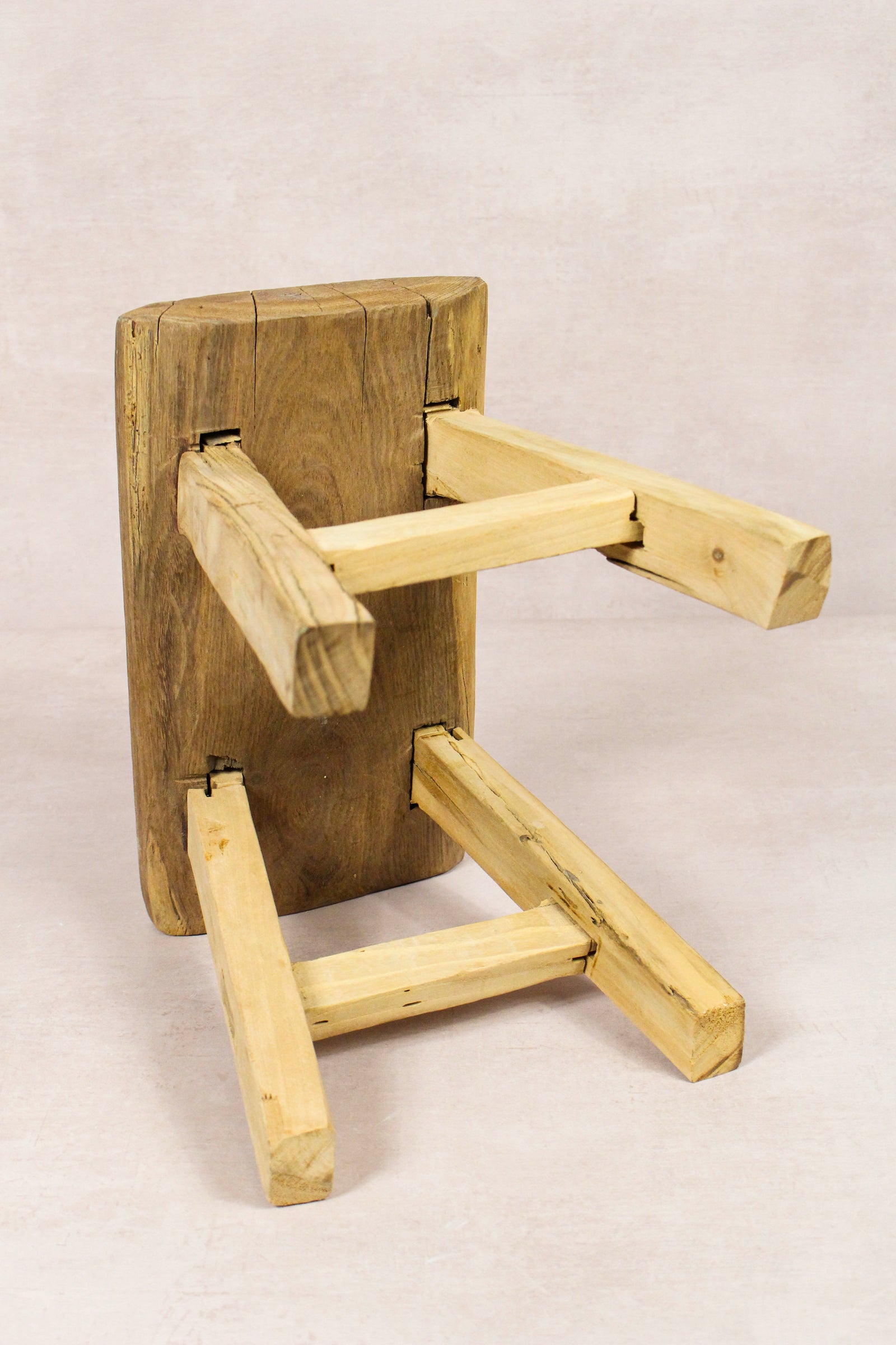 Small vintage rustic reclaimed elm wood stool 272 – Botanical Boys