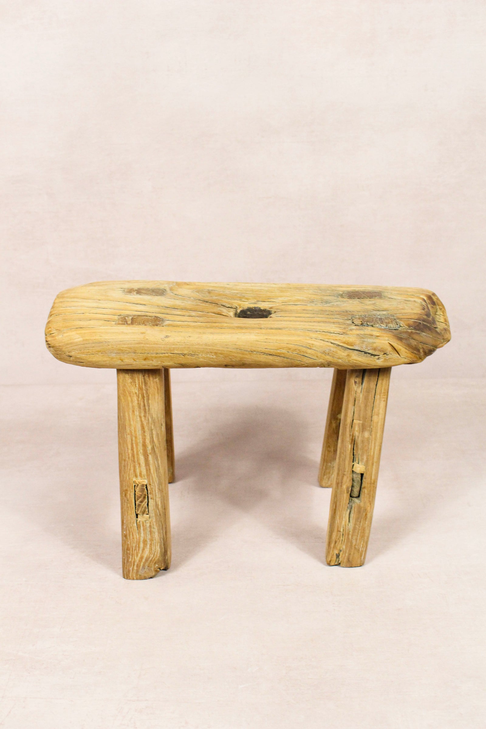 Small vintage rustic reclaimed elm wood stool 274 – Botanical Boys