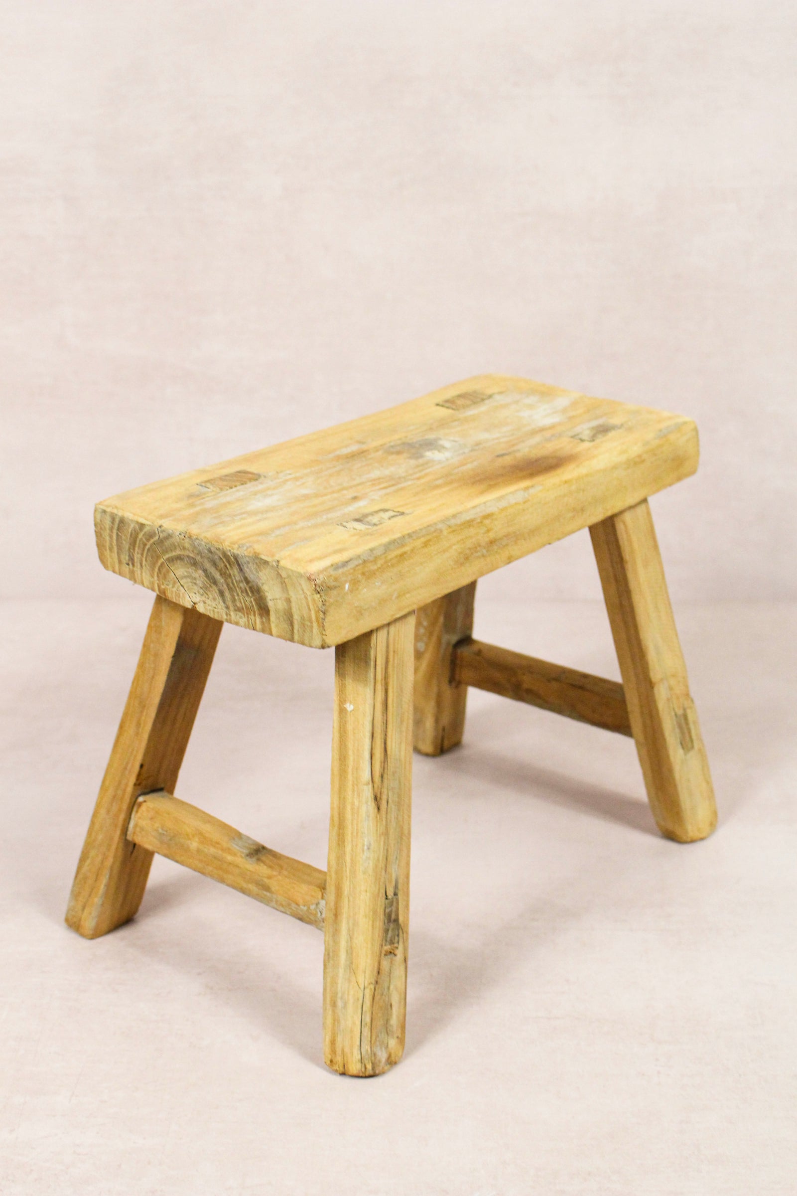 Small vintage rustic reclaimed elm wood stool 276 – Botanical Boys
