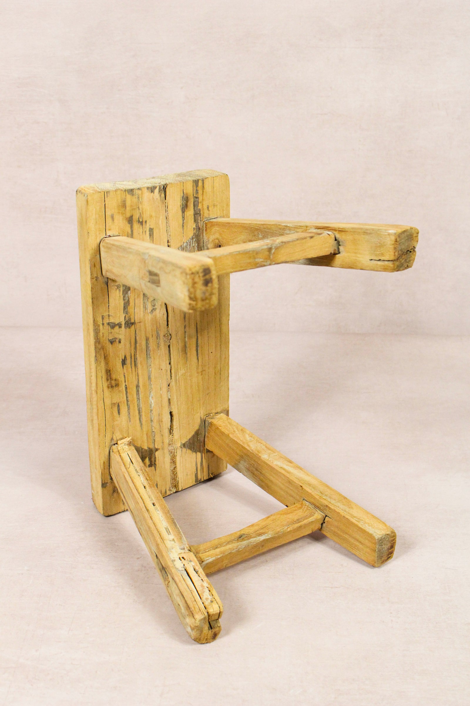 Small vintage rustic reclaimed elm wood stool 276 – Botanical Boys
