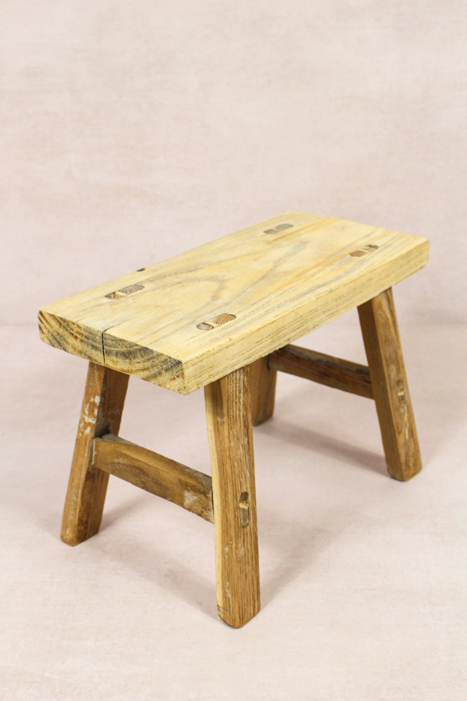 Small vintage rustic reclaimed elm wood stool 278 – Botanical Boys