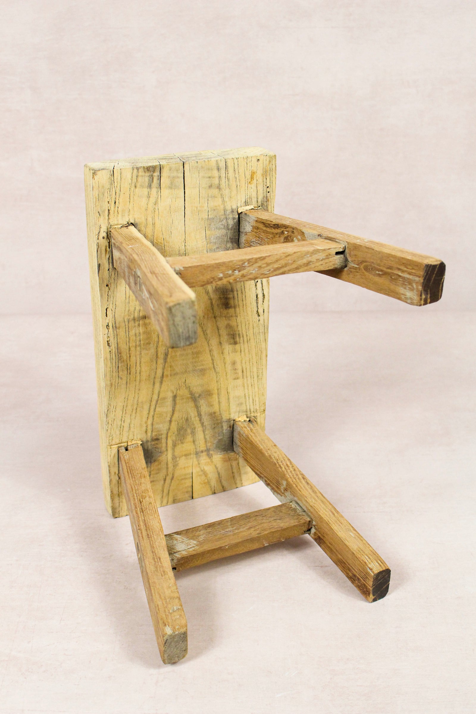 Small vintage rustic reclaimed elm wood stool 278 – Botanical Boys