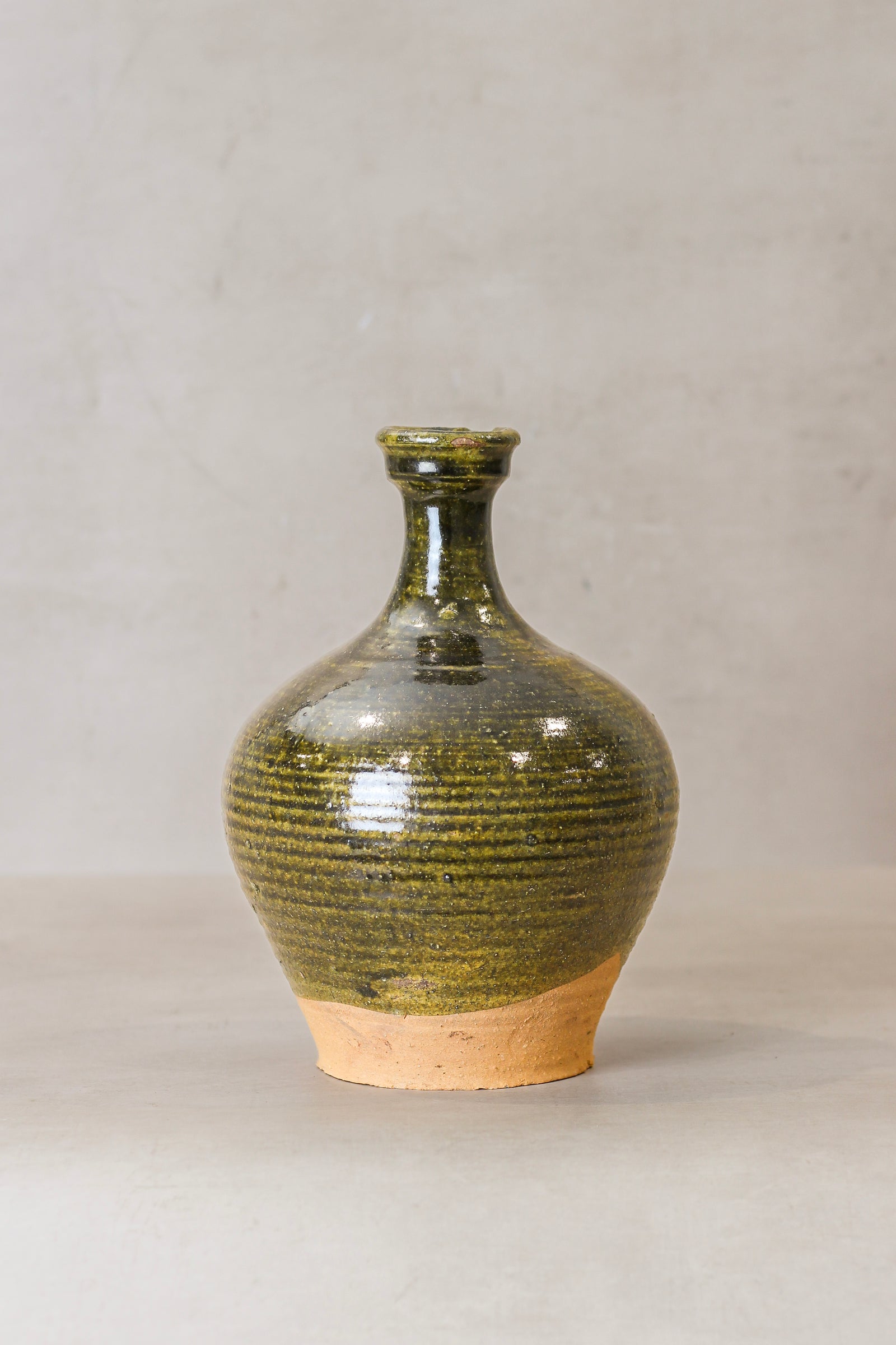 Antique glazed rice-wine bottle vase — opening