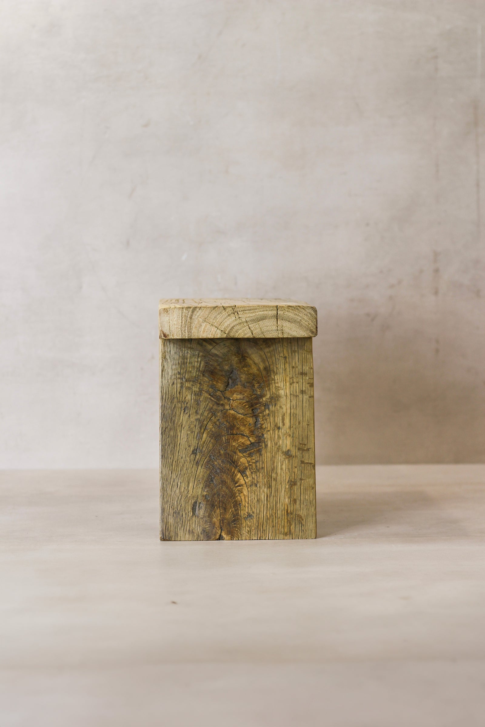 Vintage Rustic Square Elm Wood Stool - Small - No 7