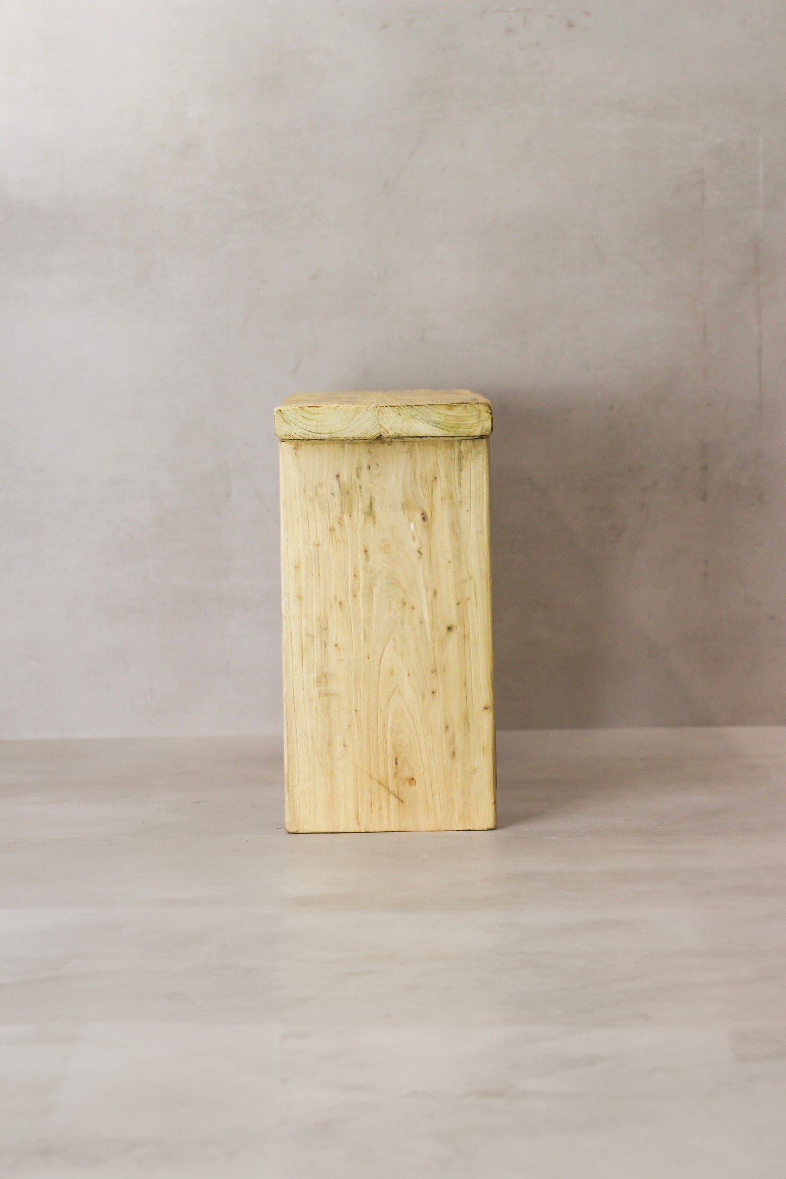 Vintage Rustic Square Elm Wood Stool - No 7
