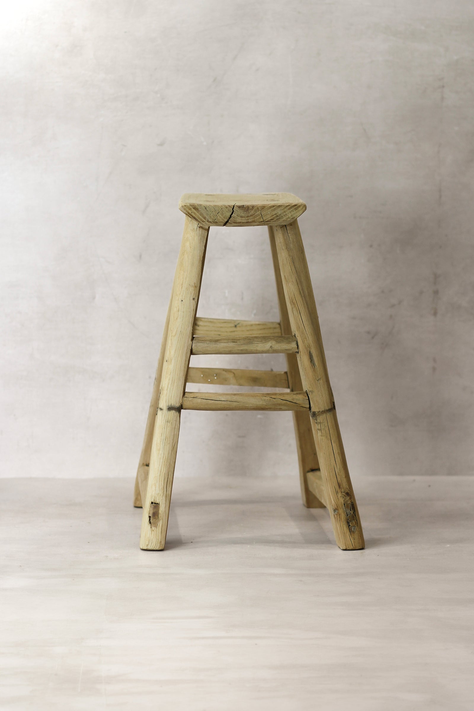 Vintage Rustic Elm Wood Stool - Medium - No 72