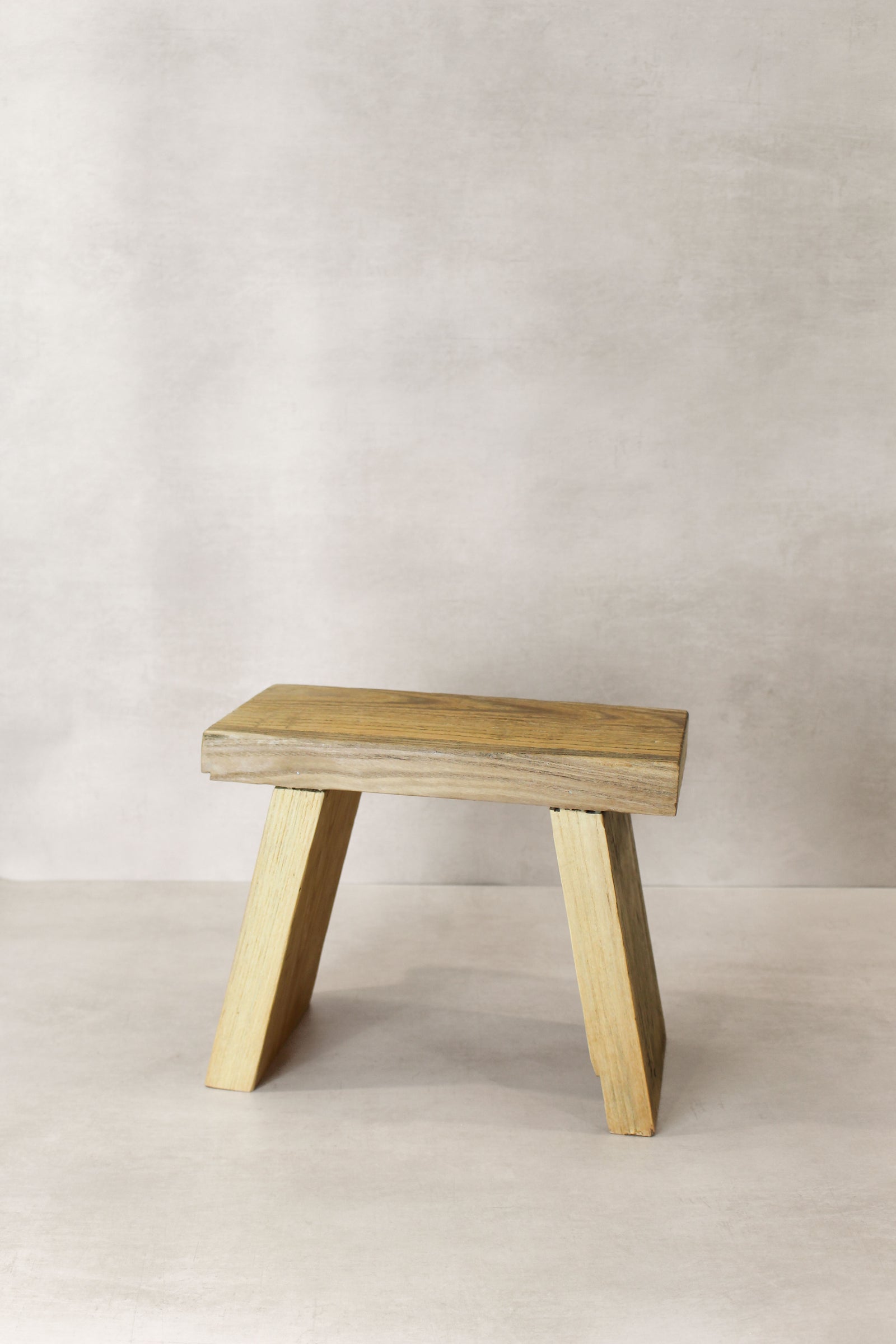 Vintage Rustic Square Elm Wood Stool - Small - No 9