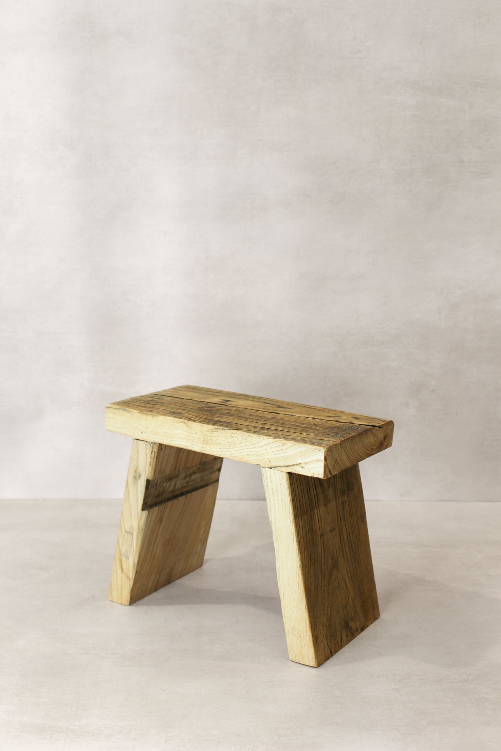 Vintage Rustic Square Elm Wood Stool - Small - No 12