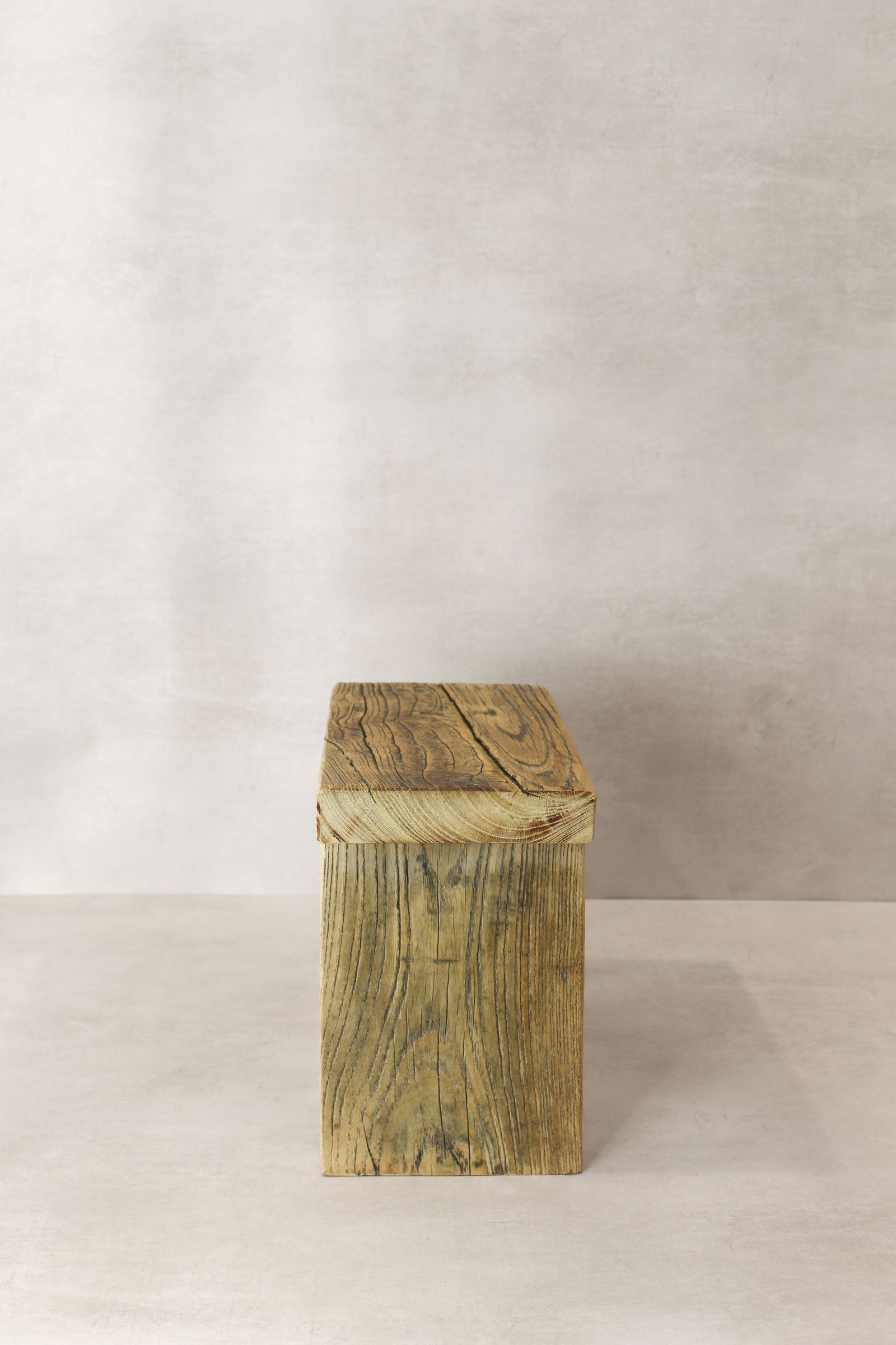 Vintage Rustic Square Elm Wood Stool - Small - No 12