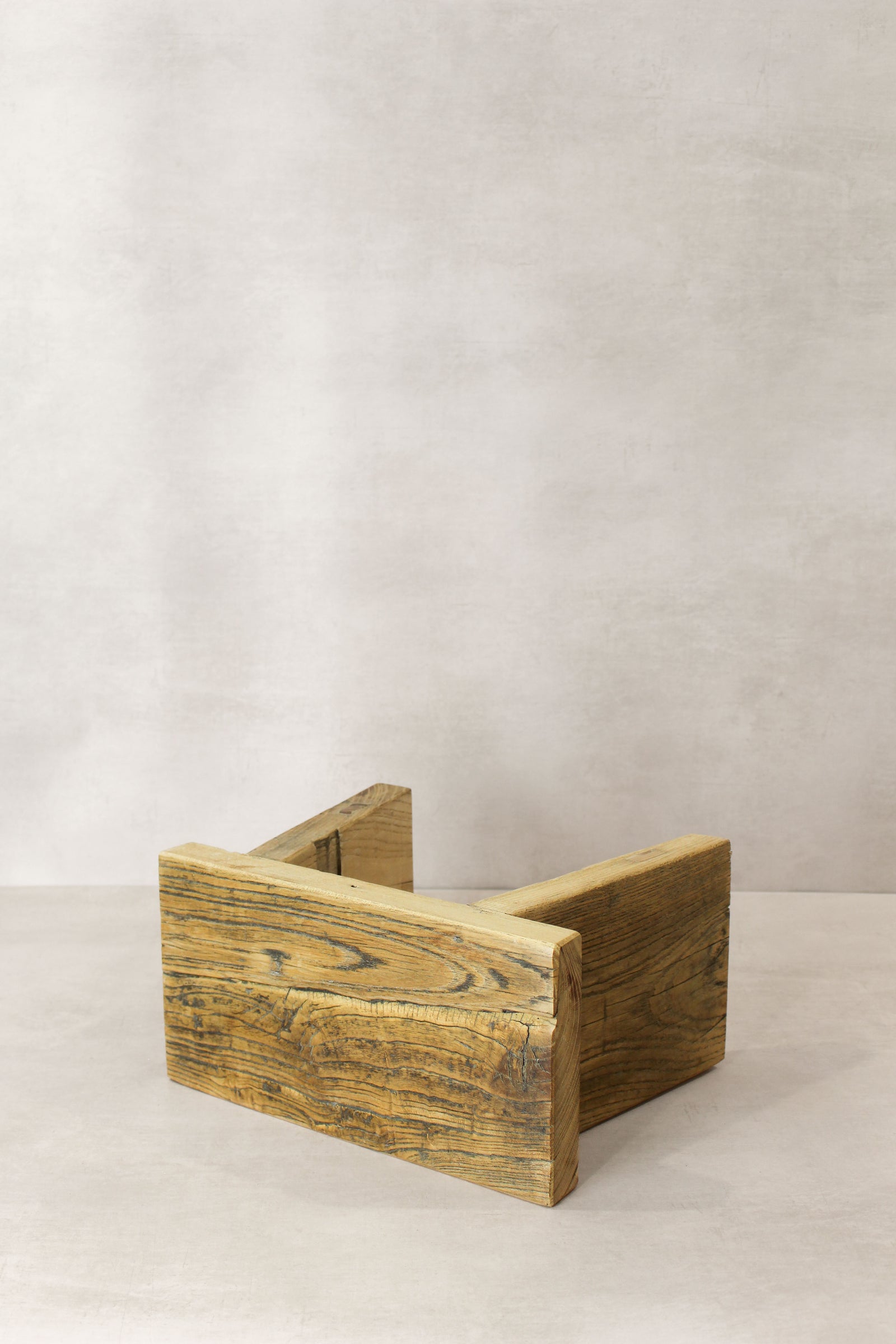 Vintage Rustic Square Elm Wood Stool - Small - No 12