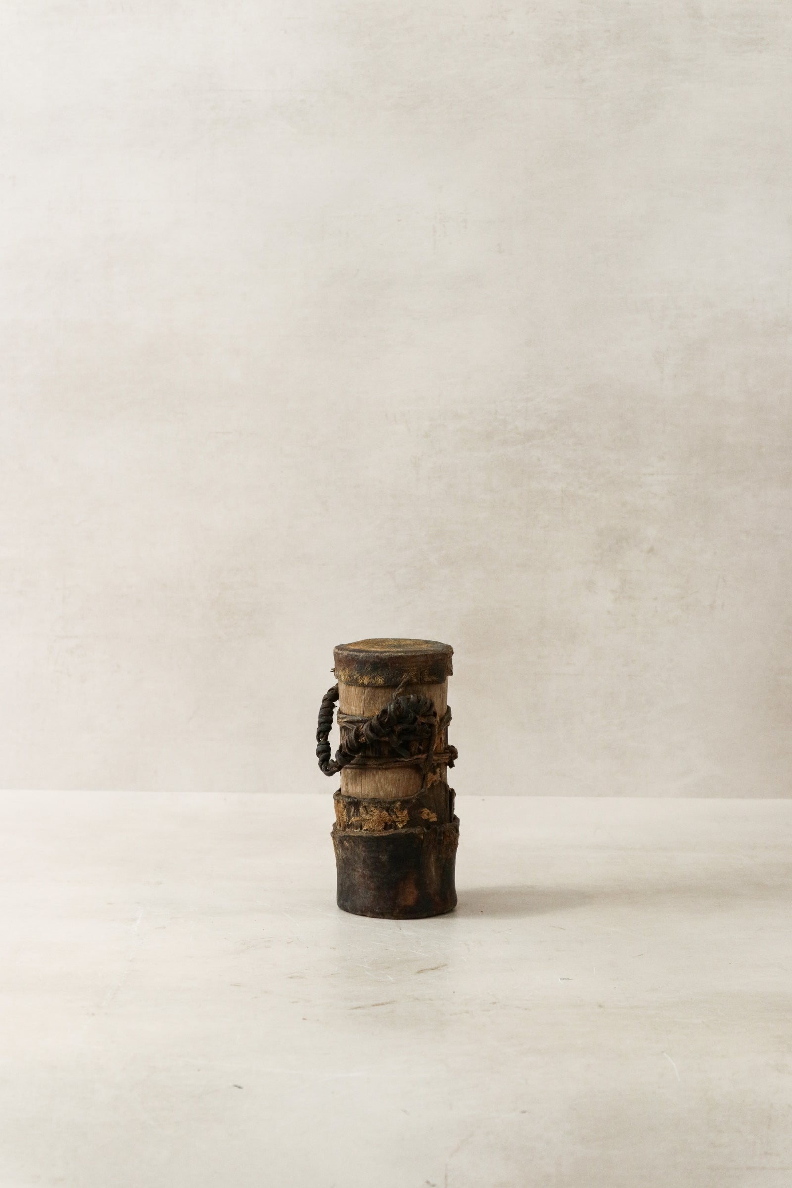 Vintage Turkana honey pot hand-carved in Kenya with goat-leather detail