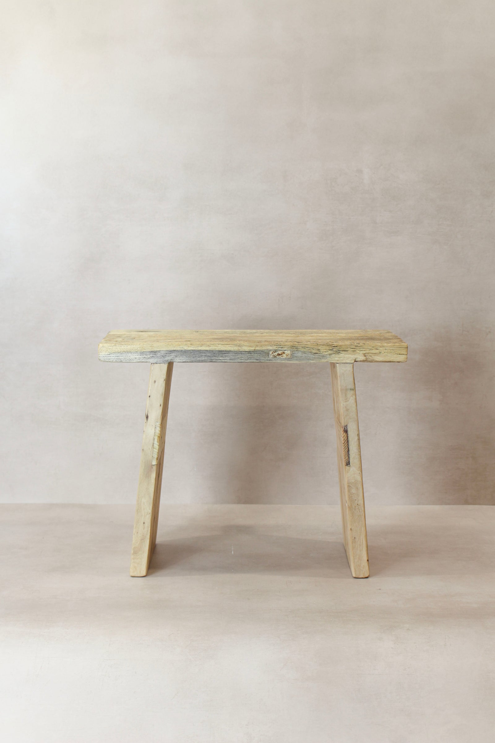 Vintage Rustic Square Elm Wood Stool - No 10