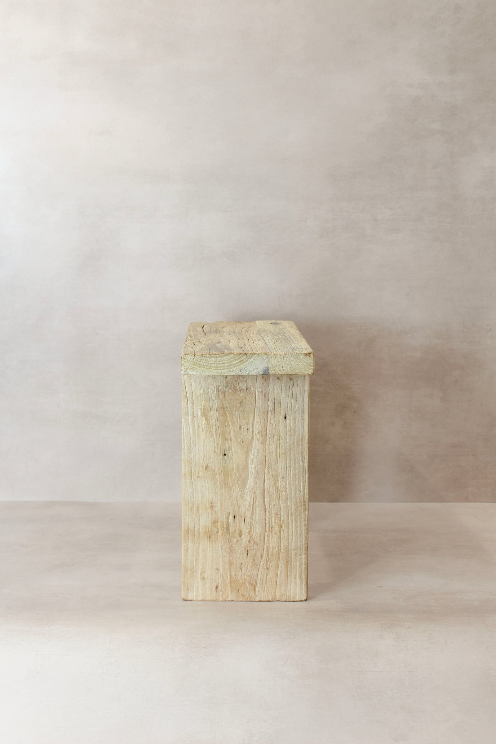 Vintage Rustic Square Elm Wood Stool - No 10