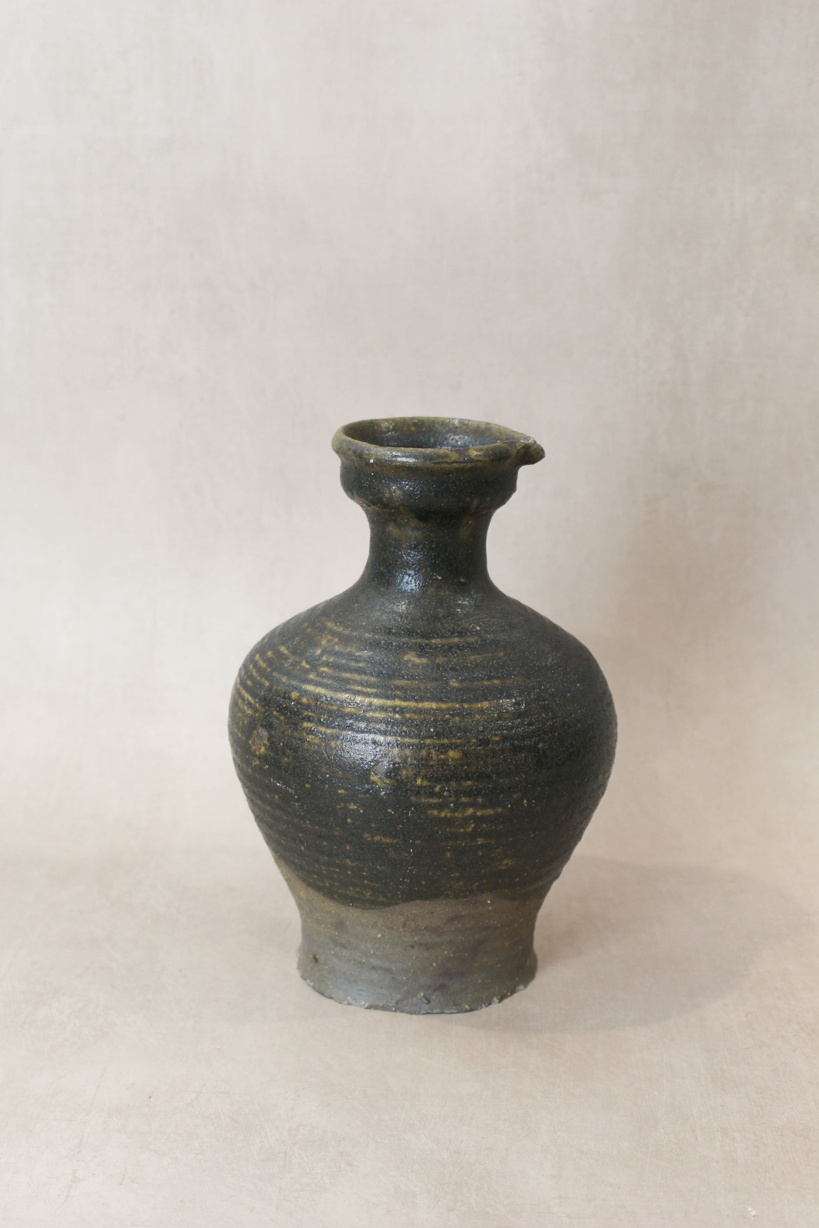 Antique glazed rice-wine bottle vase — opening