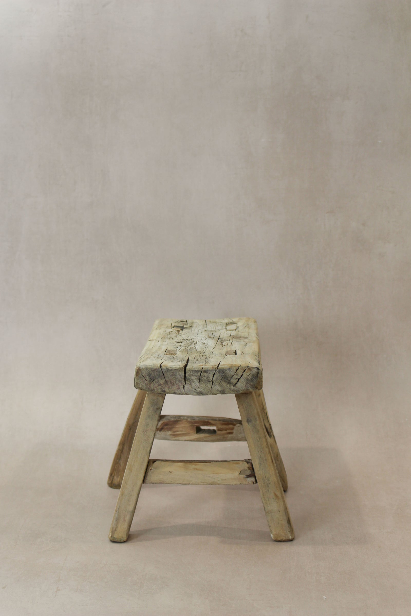 Vintage Rustic Elm Wood Stool - Small - No 21
