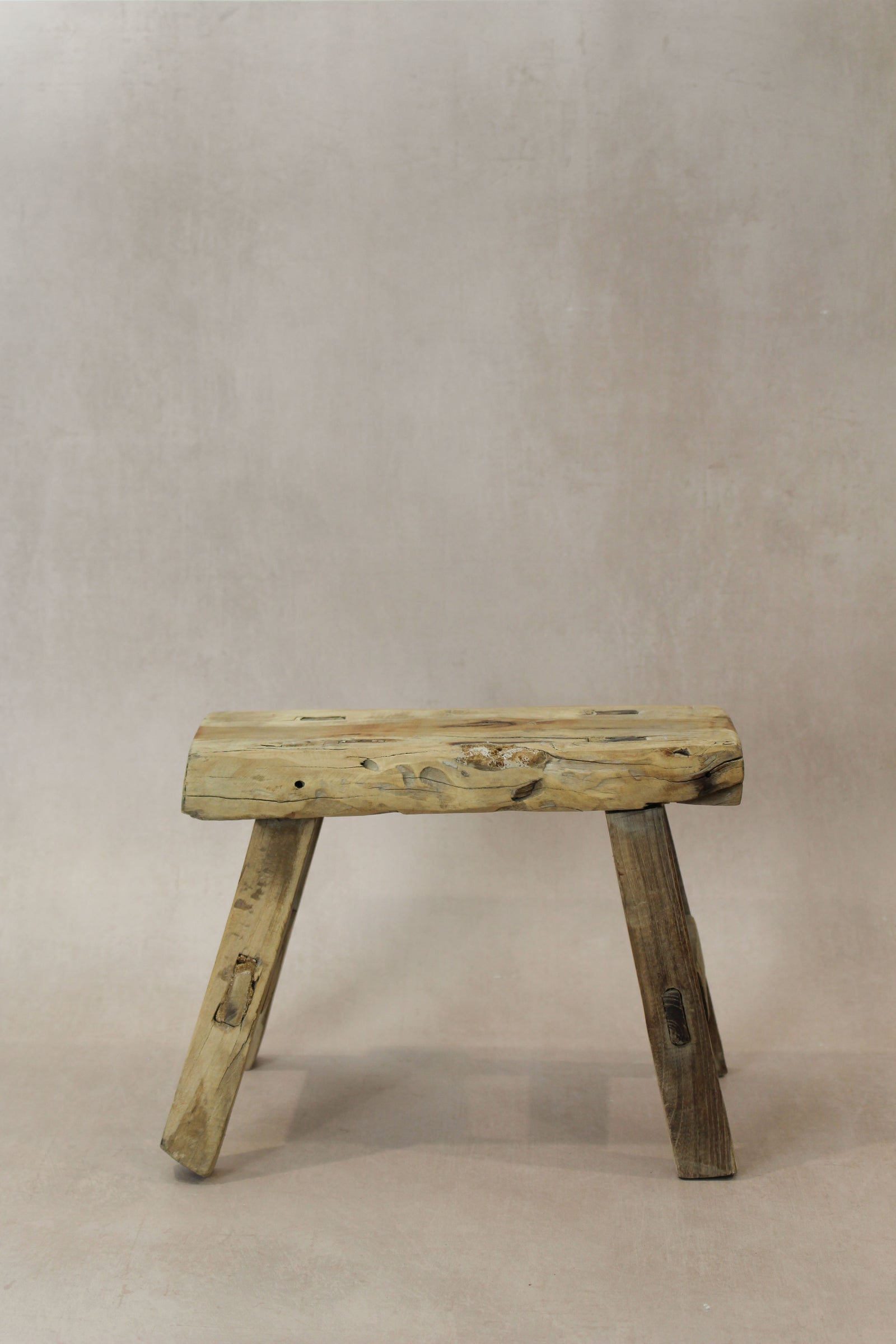 Vintage Rustic Elm Wood Stool - Small - No 22