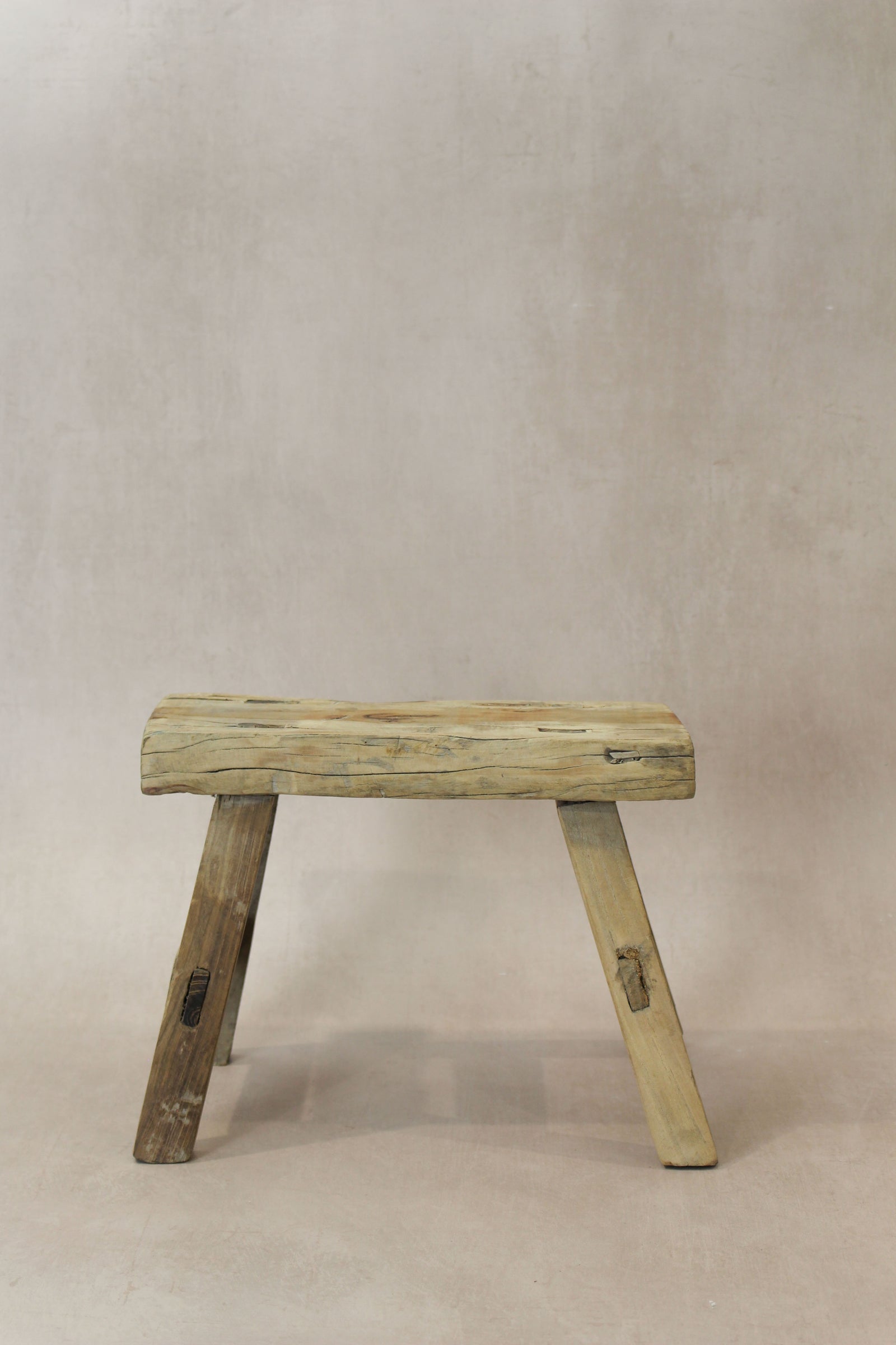 Vintage Rustic Elm Wood Stool - Small - No 22