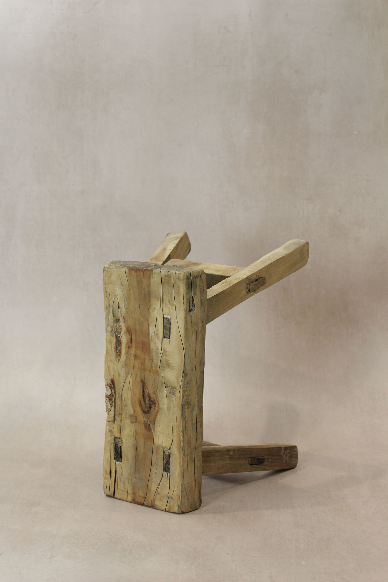 Vintage Rustic Elm Wood Stool - Small - No 22