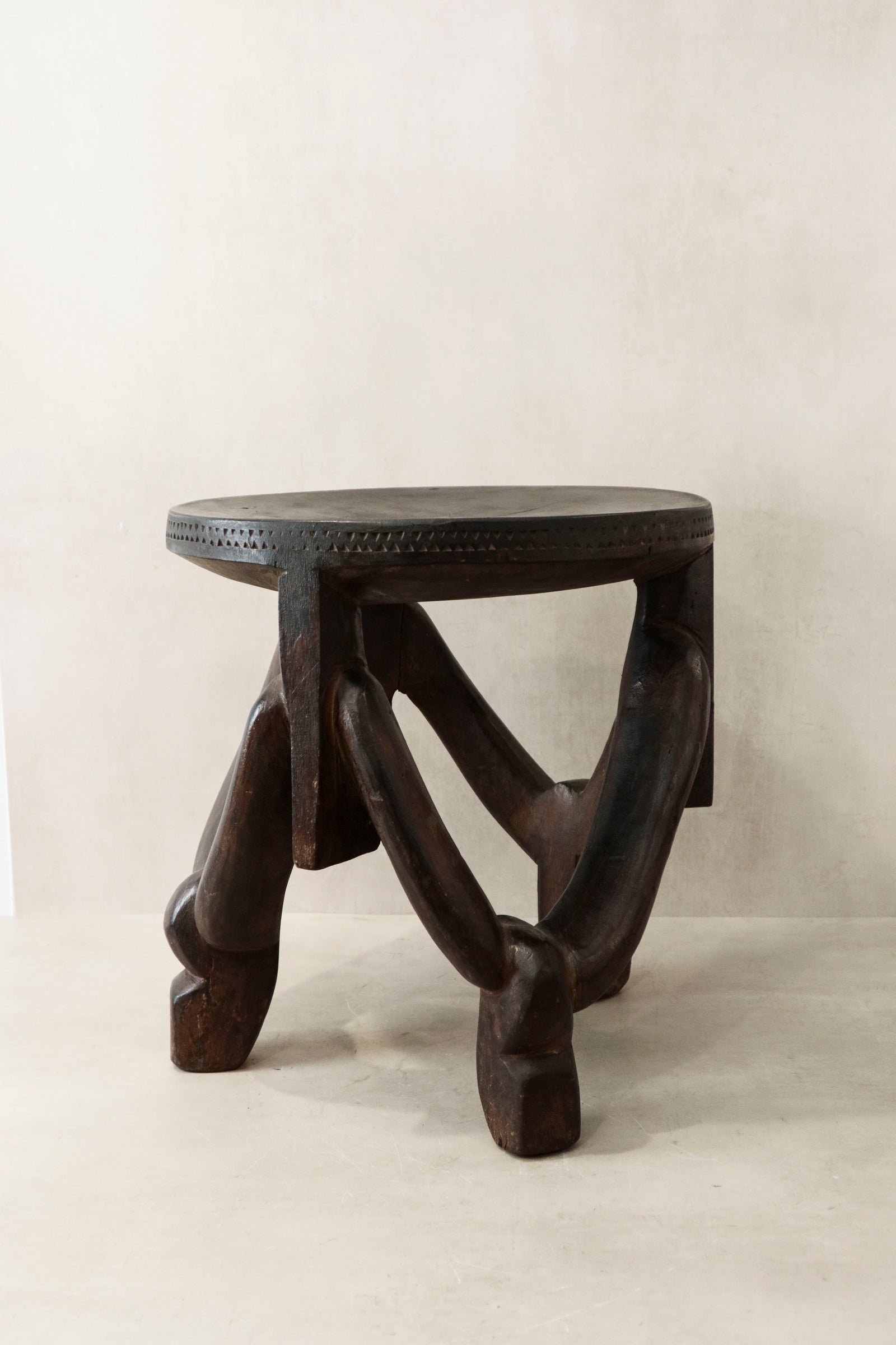 Makonde carved wooden stool, Tanzania — top view