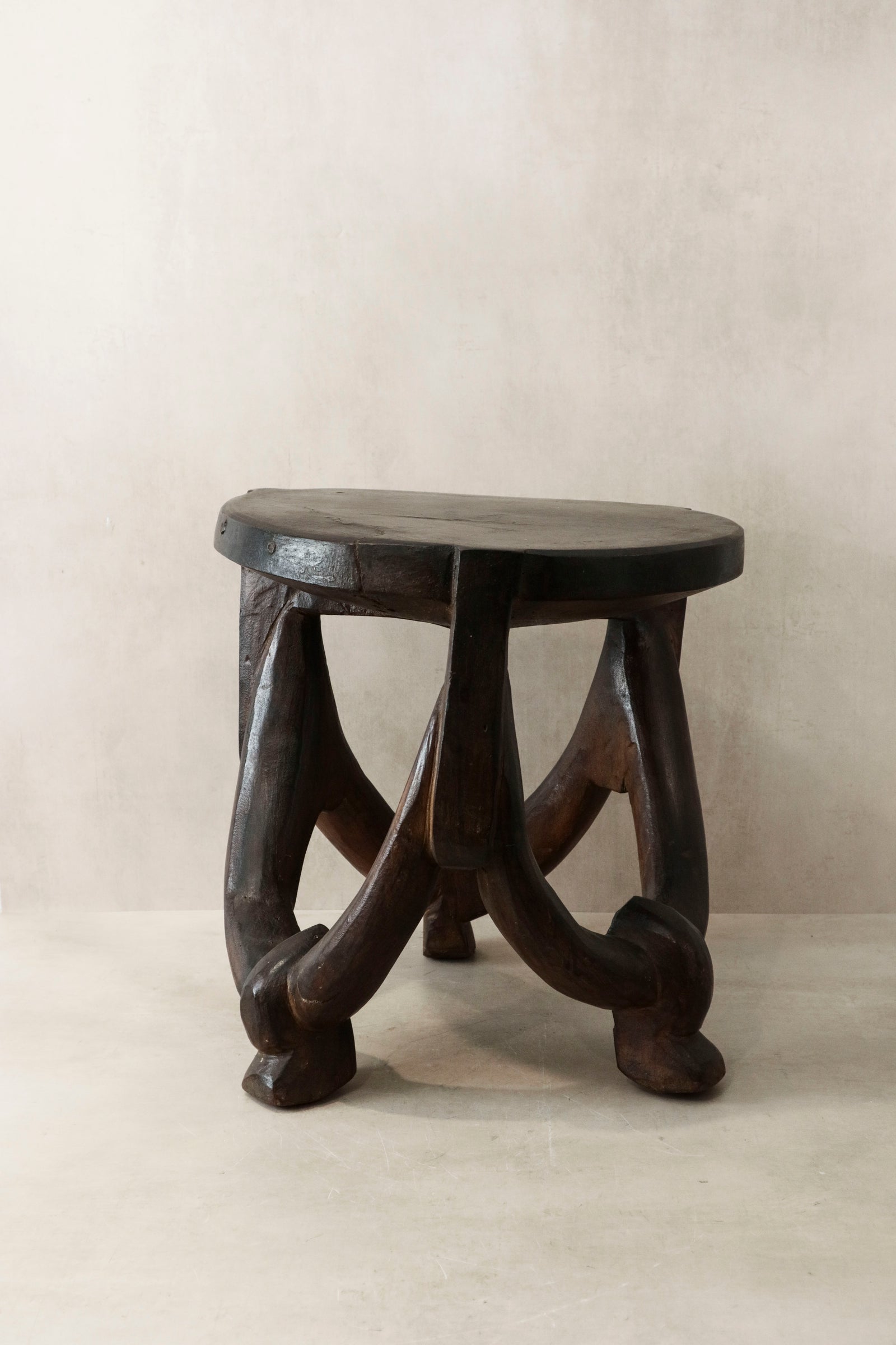 Makonde carved wooden stool, Tanzania — detail of carving