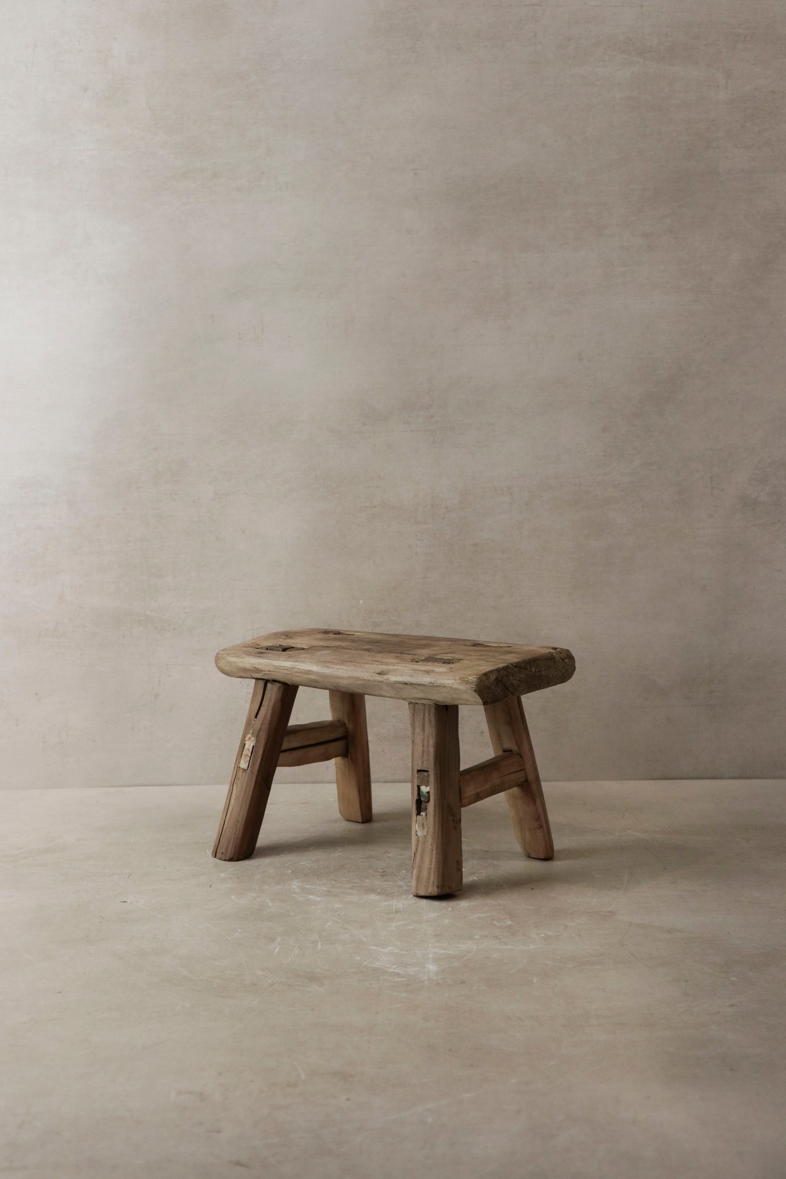 Vintage Rustic Elm Wood Stool - Small - No 2