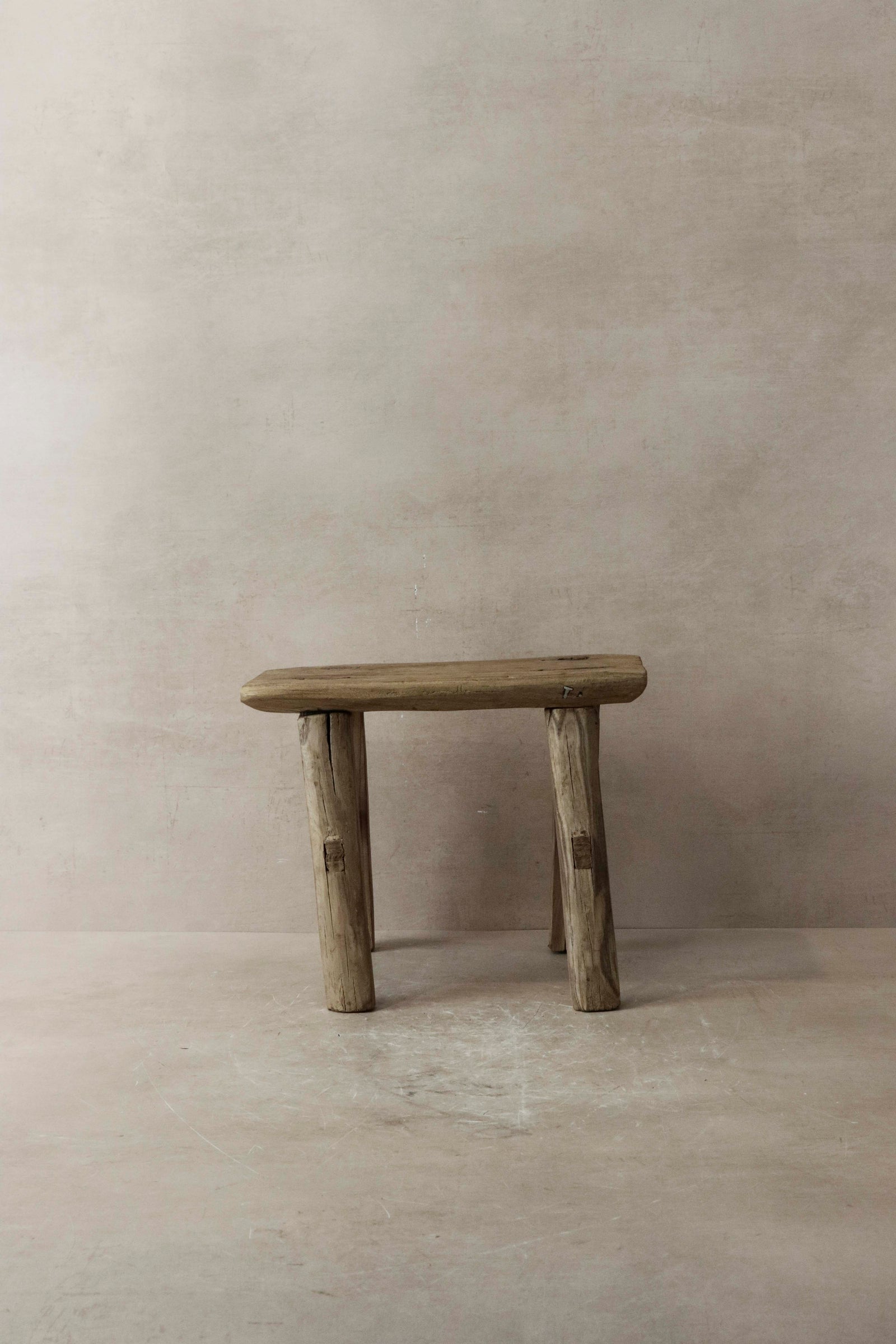 Vintage Rustic Elm Wood Stool - Small - No 6