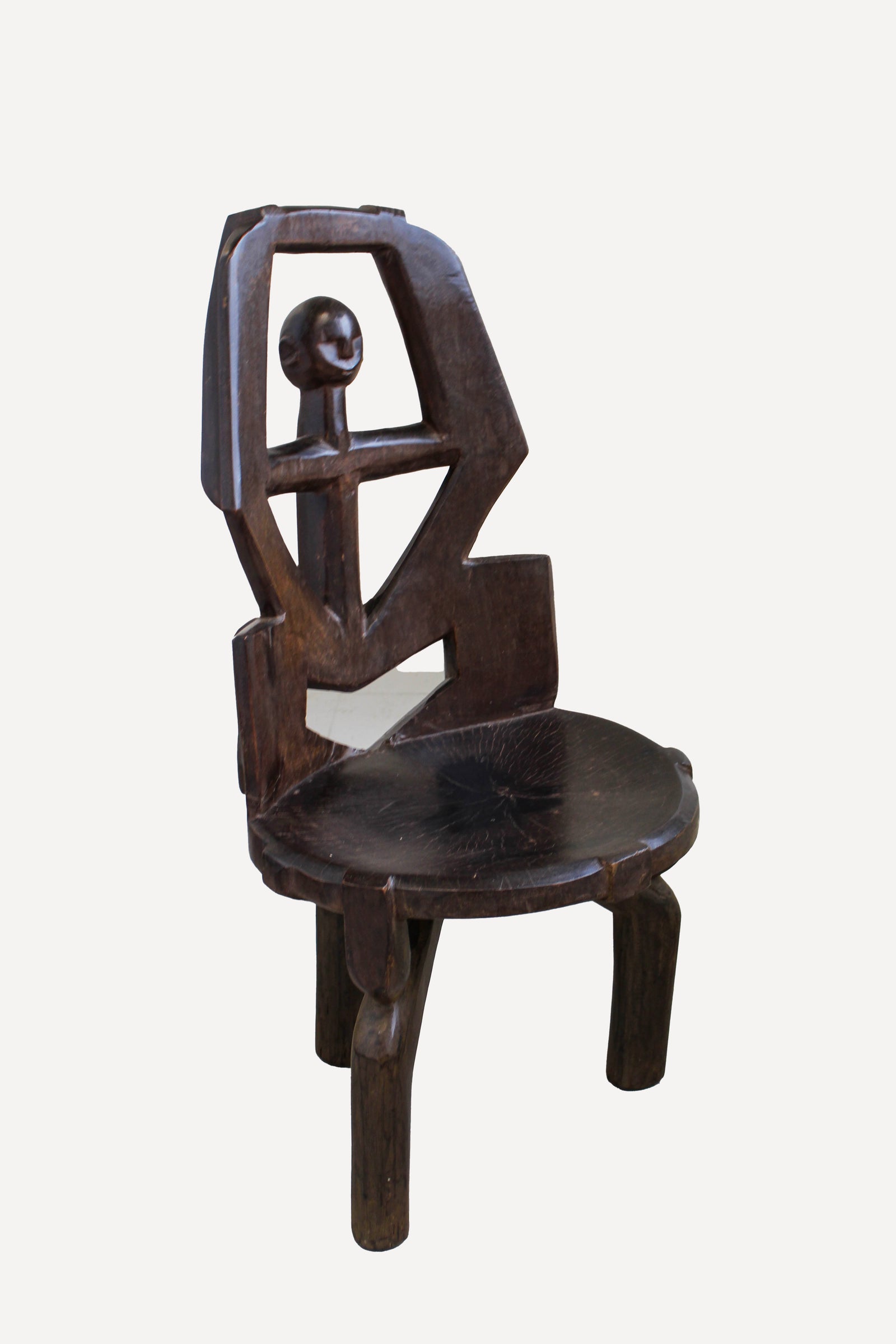 Makonde carved wooden chair, Tanzania — front view