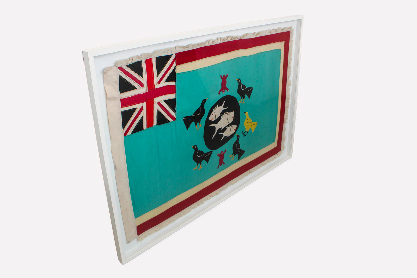 Framed Asafo Fante flag from Ghana (19) — float-mounted African textile folk art wall hanging (view 2)